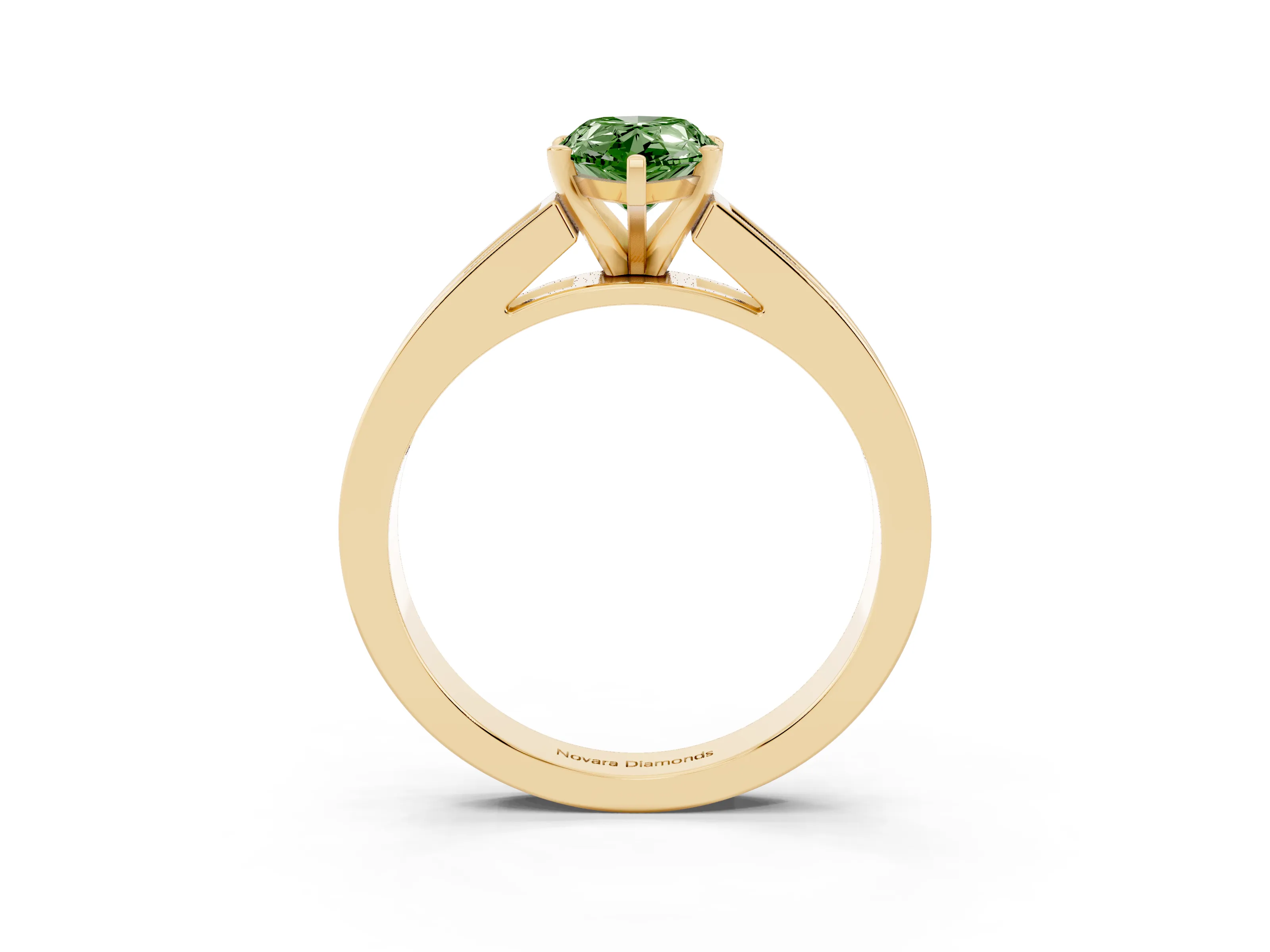 Fancy Green Pear Cut Diamond Solitaire Ring Set in Yellow gold with Channel-Set Band and Prong Setting