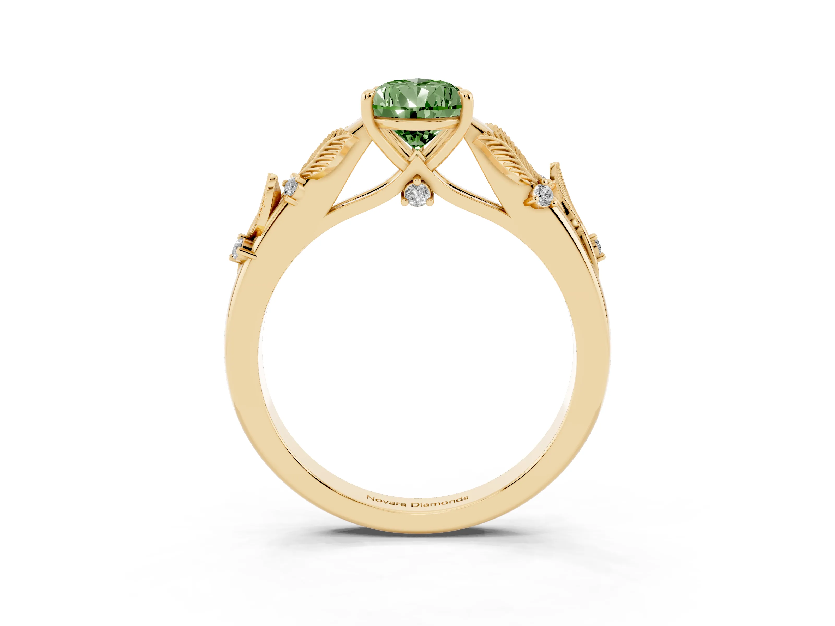 Pear-Shaped Leaf Solitaire Engagement Ring Setting for a Fancy Green Lab-Grown Diamond | Yellow Gold