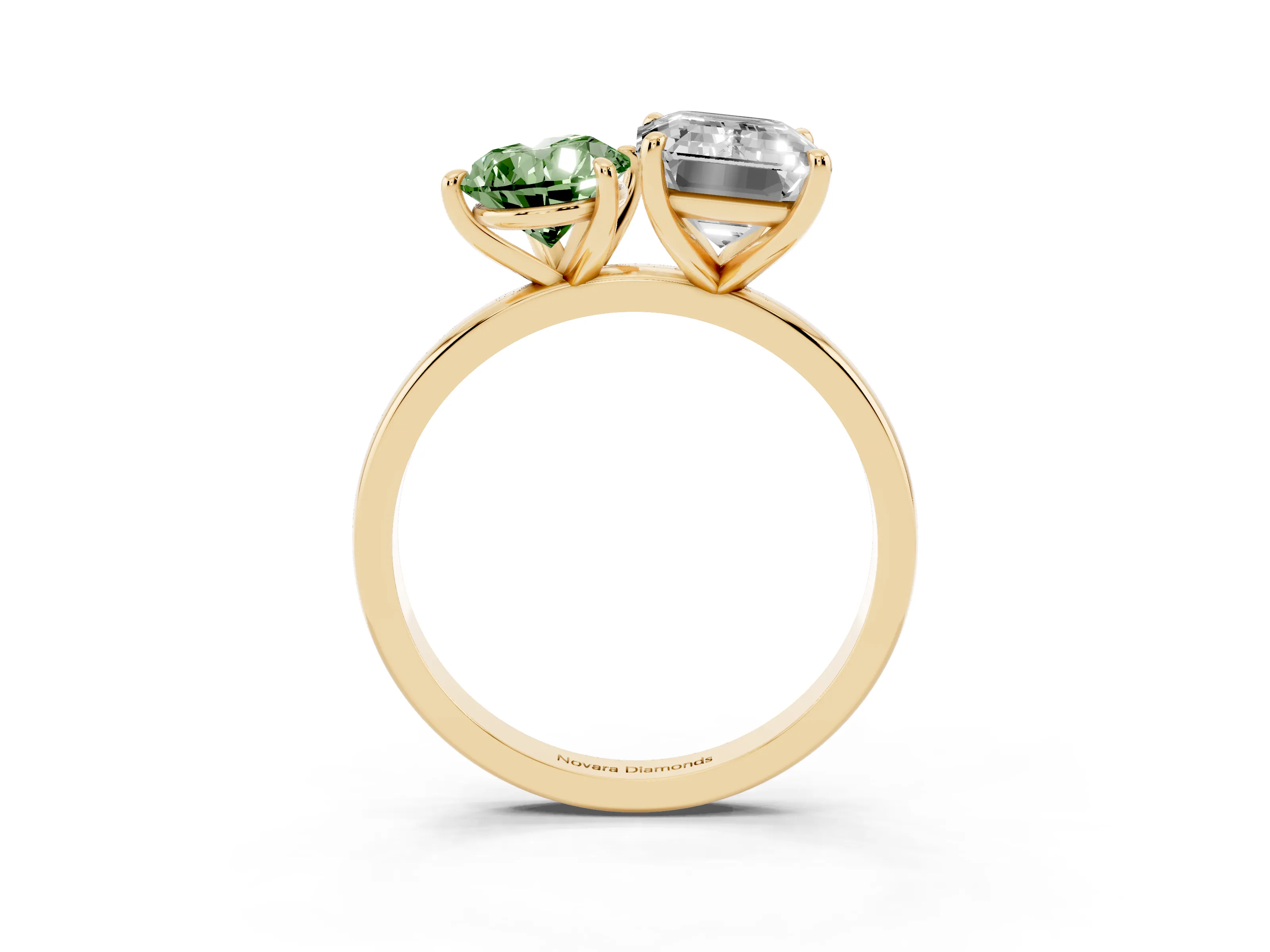 Fancy Green Pear Cut and Emerald Cut Toi Moi Ring Set in Yellow gold with Prong Setting