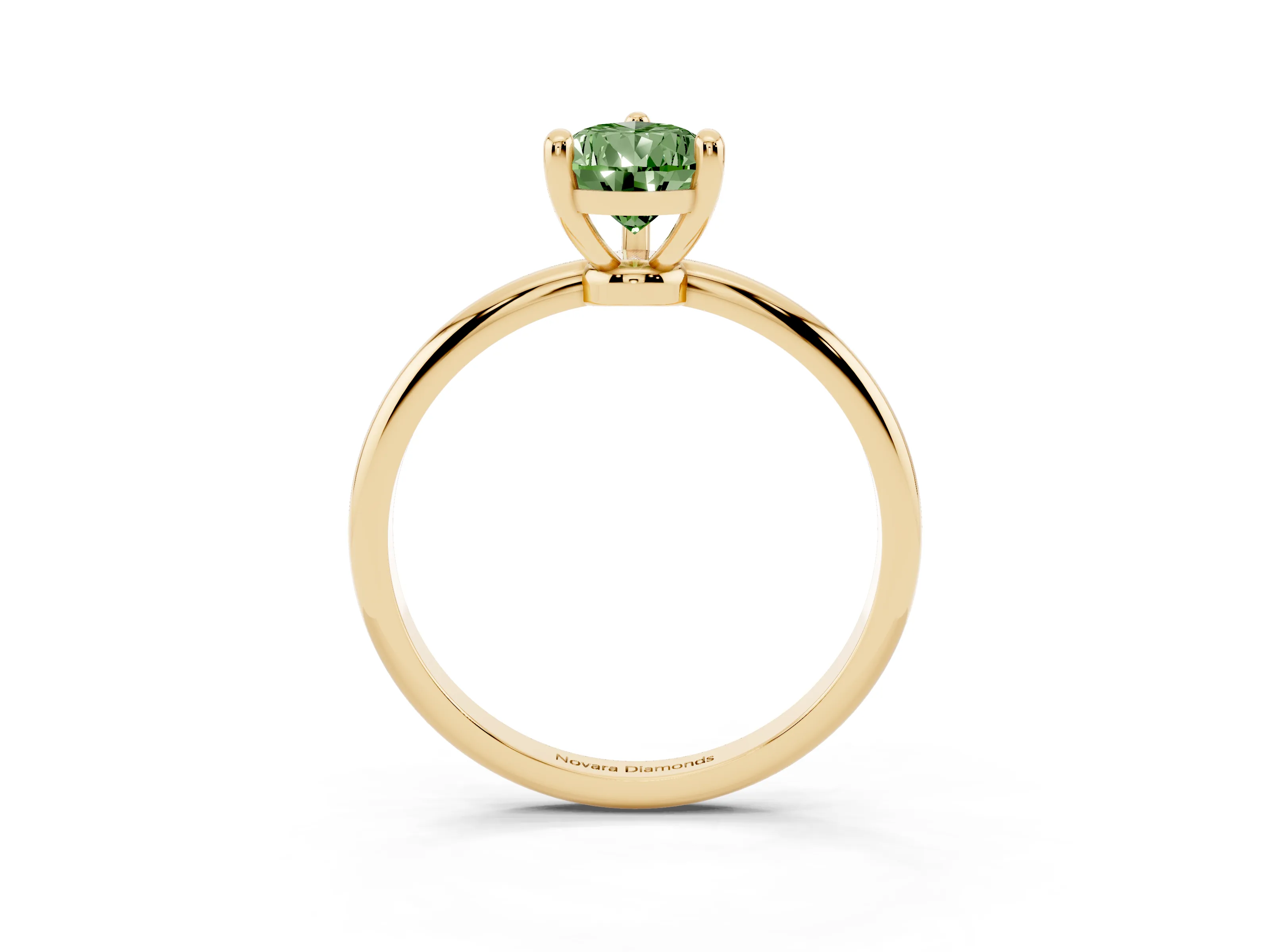 Fancy Green Pear Cut Diamond Solitaire Ring Set in Yellow gold with Secure Prong Setting on a Classic Band