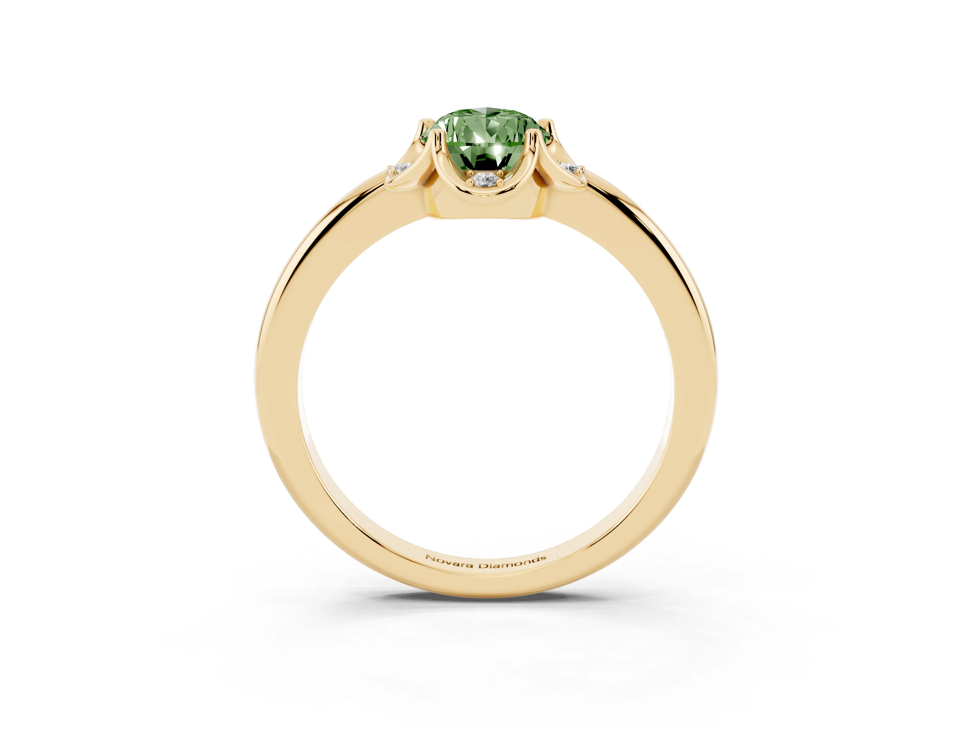 Fancy Green Pear Cut Diamond Round Cluster Halo Ring Set in Yellow gold with Solitaire Band and Prong Setting