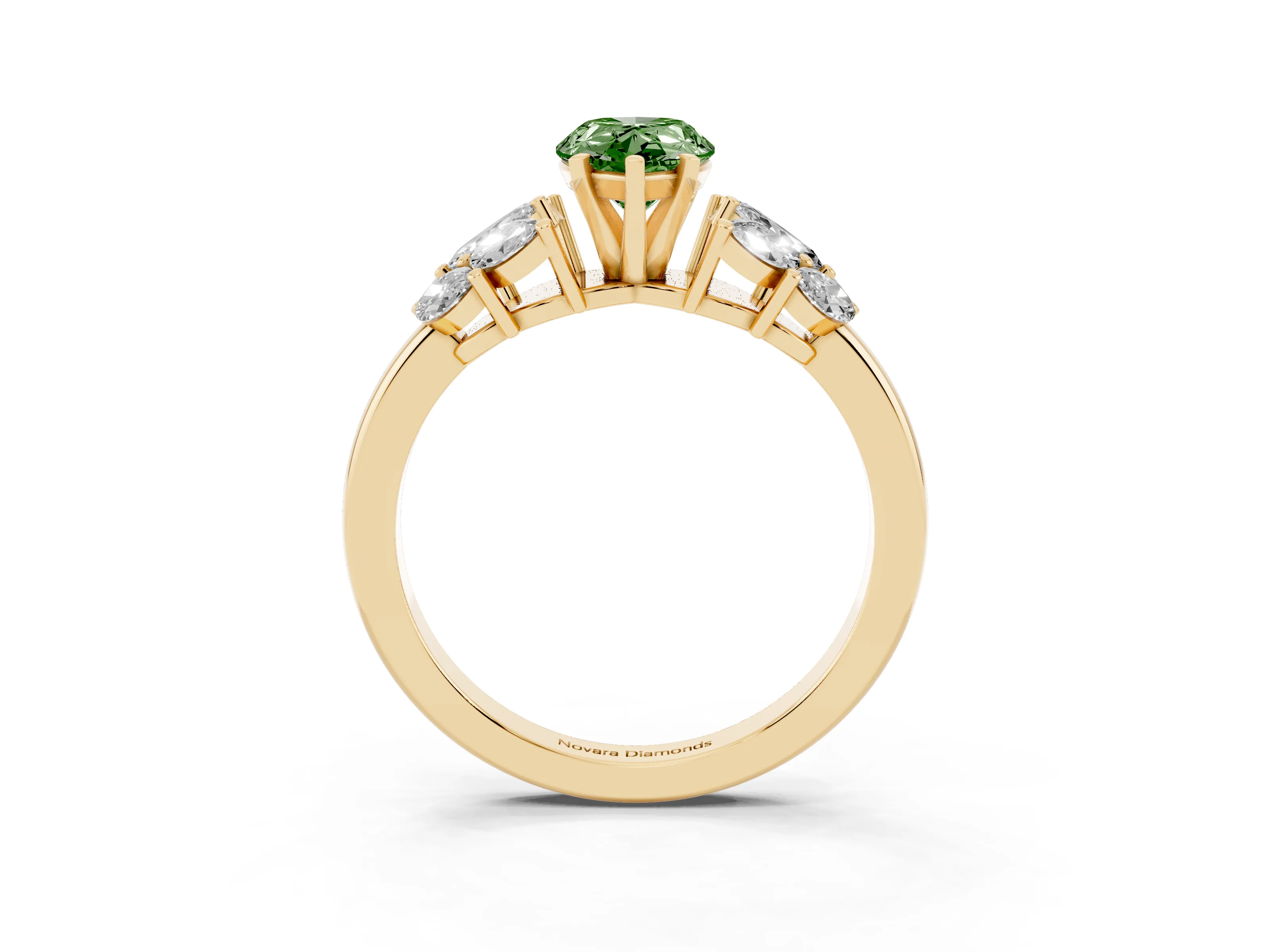 Fancy Green Pear Cut Diamond Cluster Leaf Design Ring Set in Yellow gold with Prong Setting