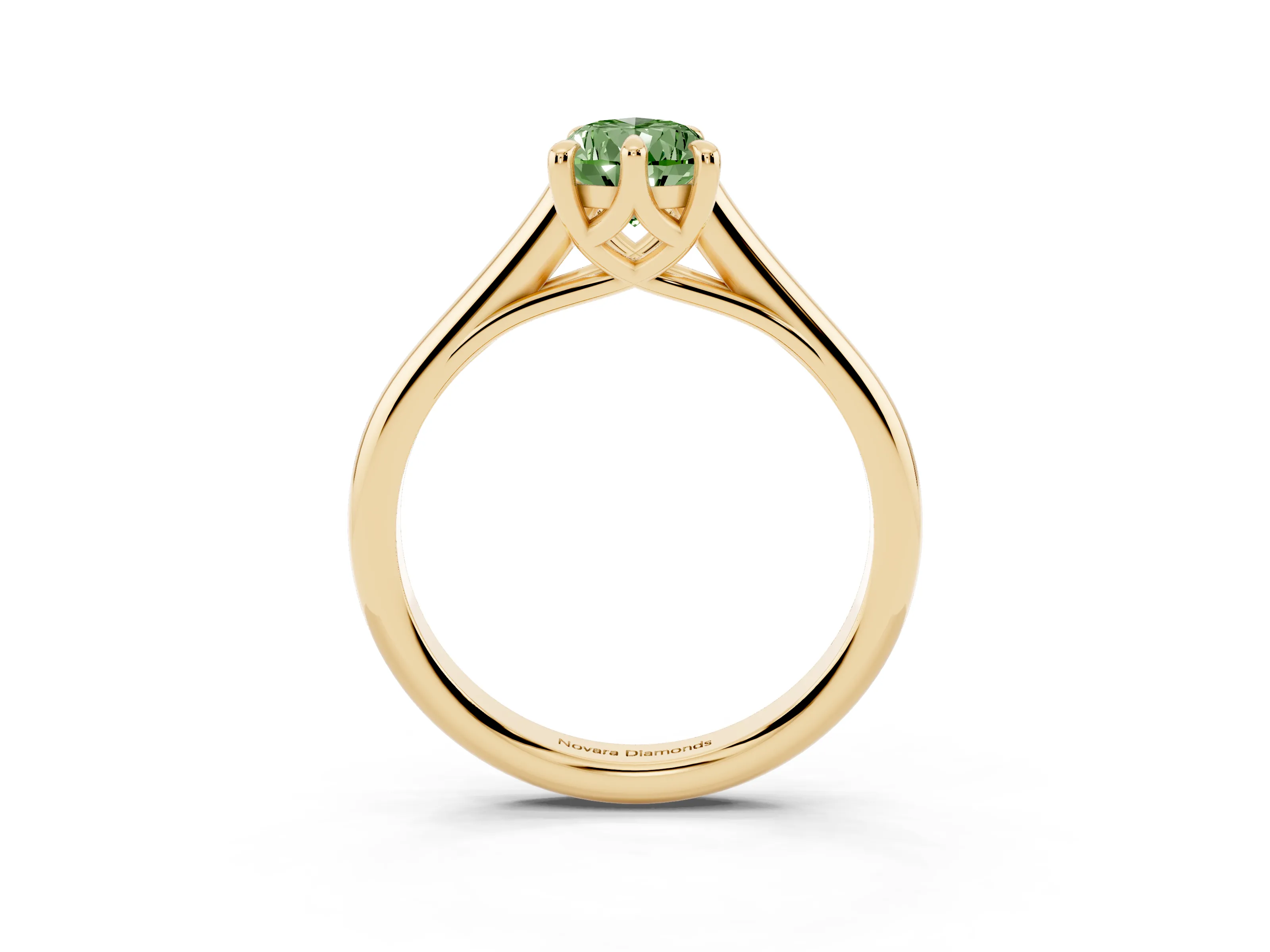 Fancy Green Pear Cut Diamond Solitaire Engagement Ring Set in Yellow gold with Prong Setting and Plain Classic Band