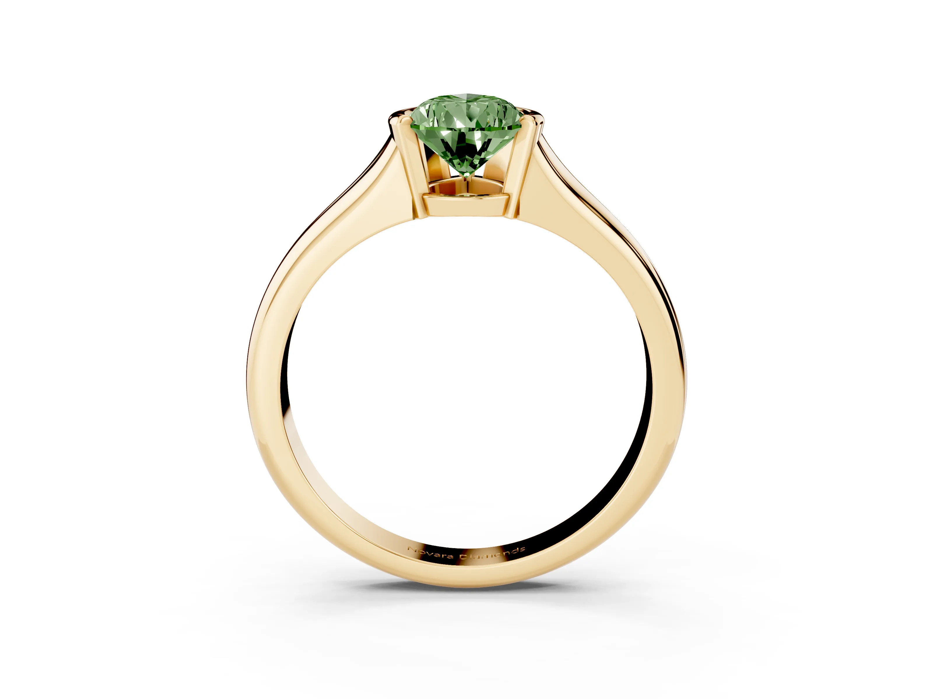 Fancy Green Pear Cut Diamond Solitaire Tension Set Ring Set in Yellow gold with Split Shank Band