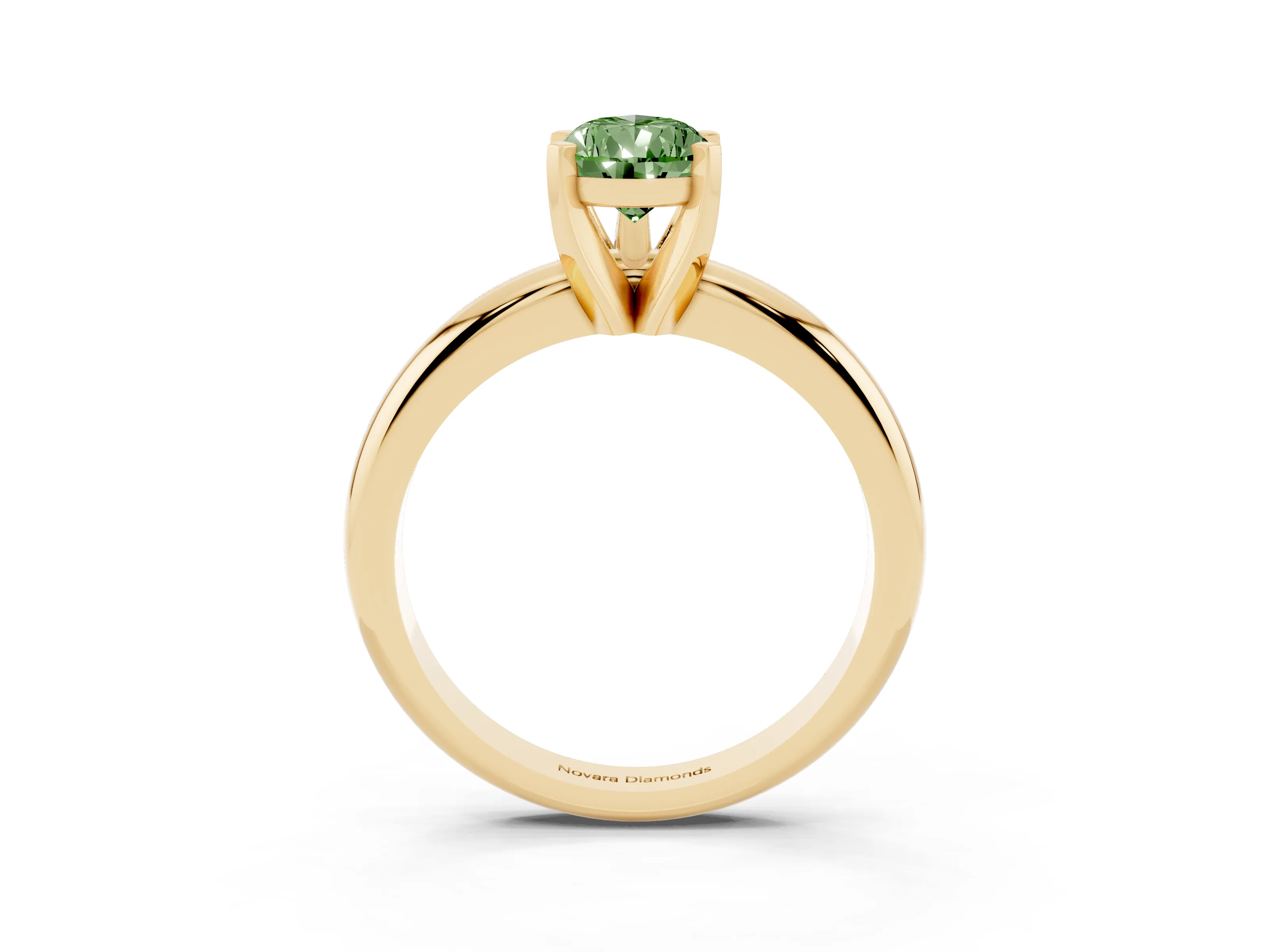 Fancy Green Pear Cut Diamond Solitaire Engagement Ring Set in Yellow gold with Round Band and Prong Setting