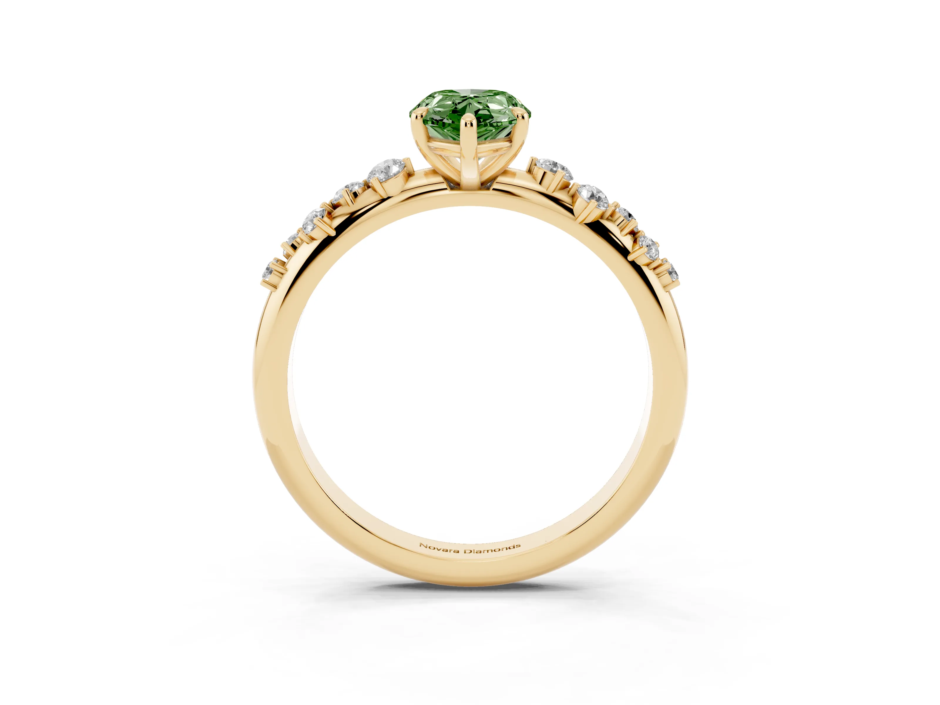 Fancy Green Pear Cut Diamond Cluster Solitaire Ring Set in Yellow gold with Prong Setting