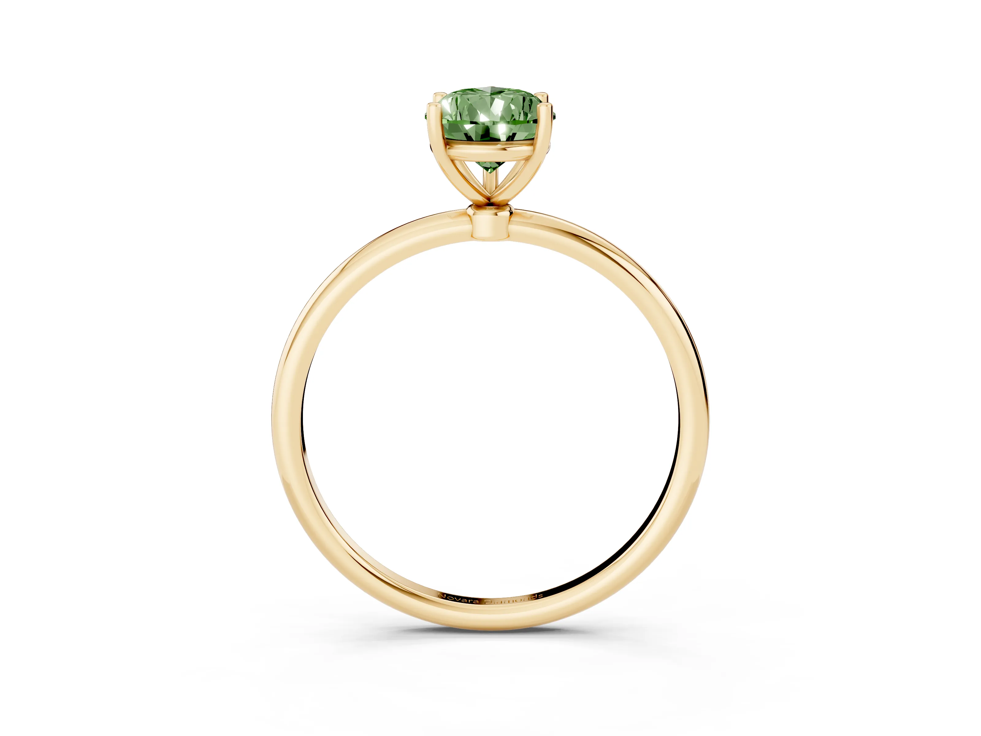 Fancy Green Pear Cut Diamond Solitaire Engagement Ring Set in Yellow gold with Thin Band and Prong Setting