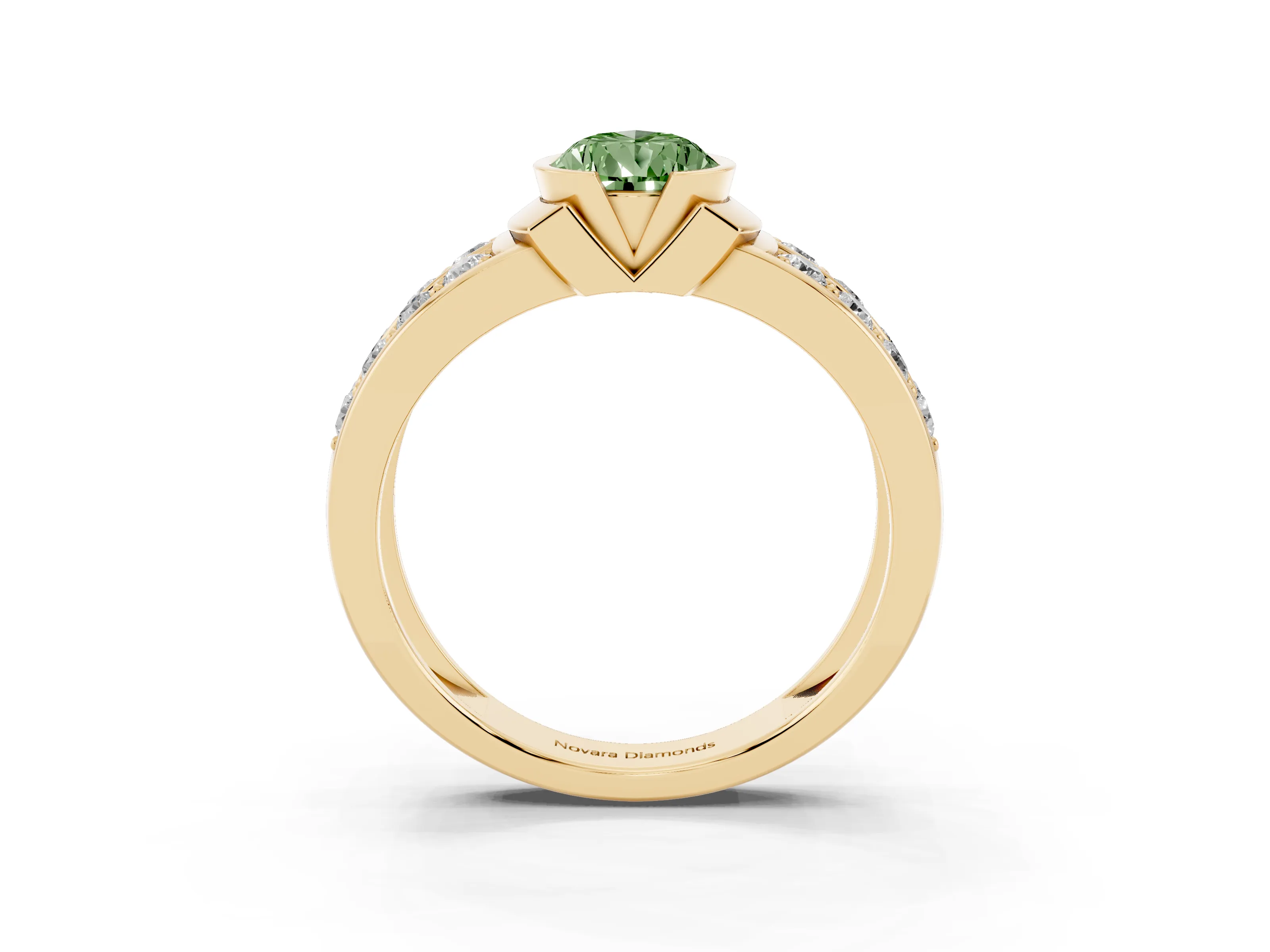 Fancy Green Pear Cut Diamond Wide Channel Set Band Ring Set in Yellow gold with Bezel Setting