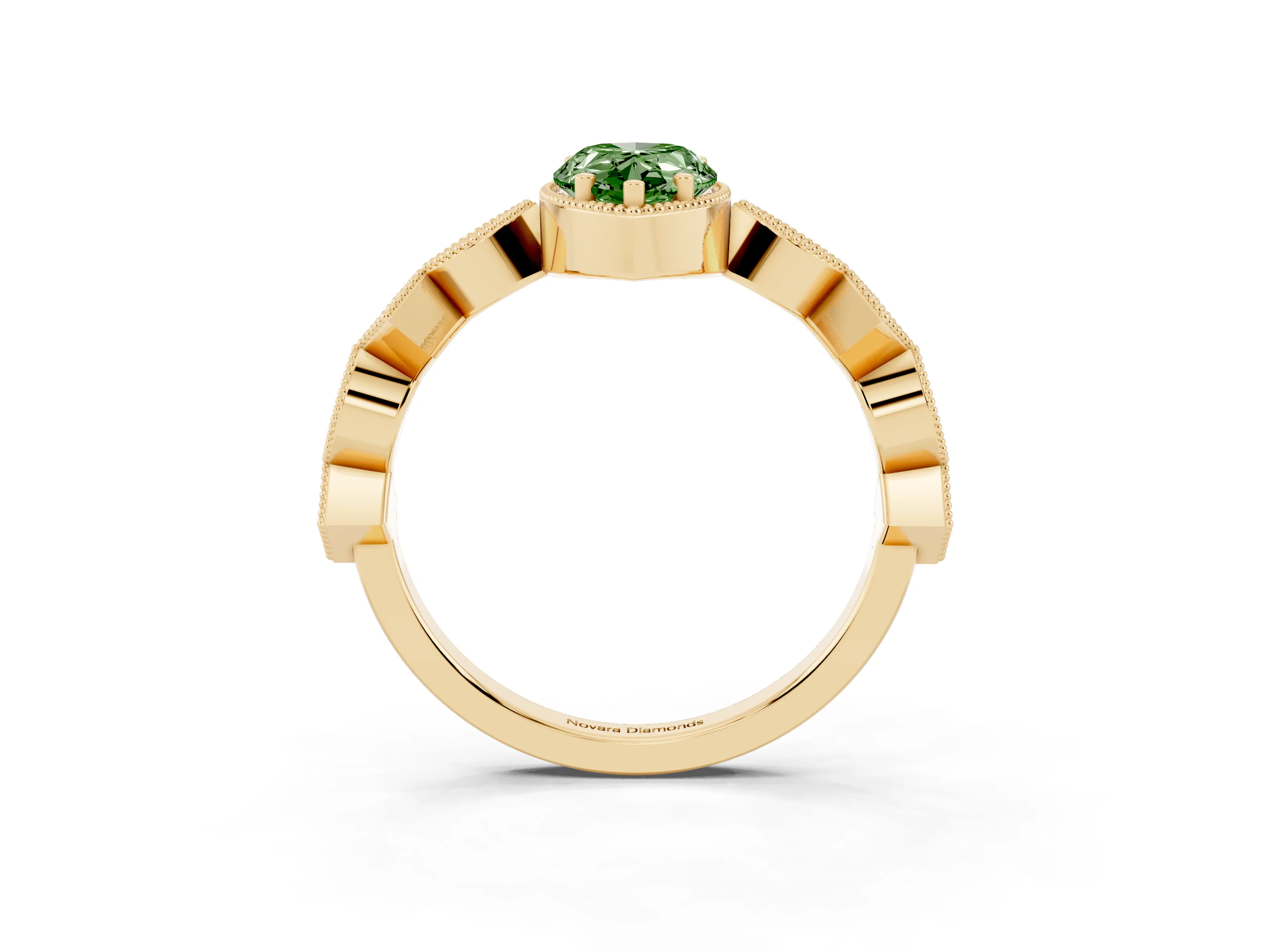 Fancy Green Pear Cut Diamond Milgrain Marquise Twist Band Ring Set in Yellow gold with Prong Setting