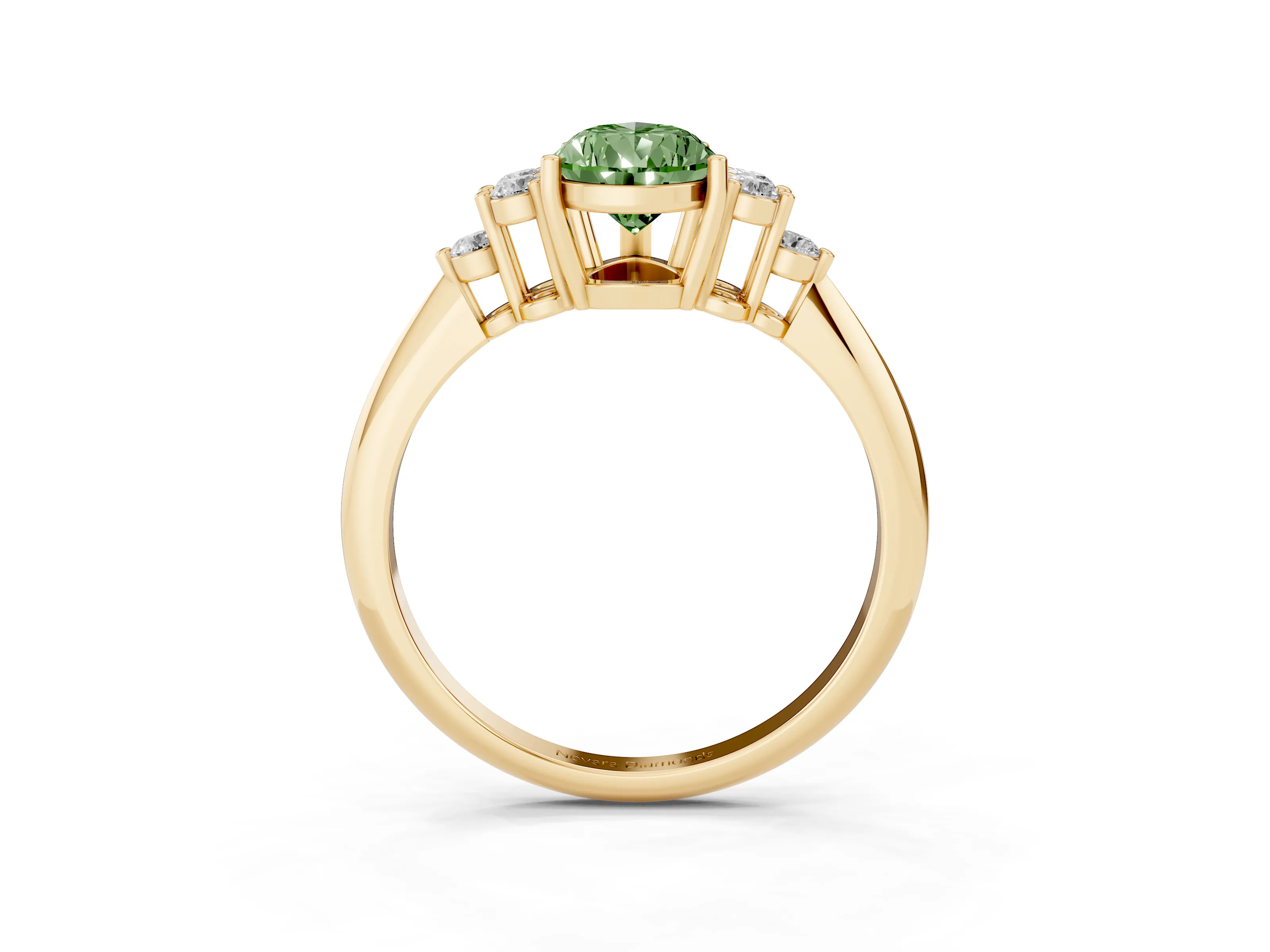 Fancy Green Pear Cut Diamond Cluster Ring Set in Yellow gold with Plain Band and Prong Setting