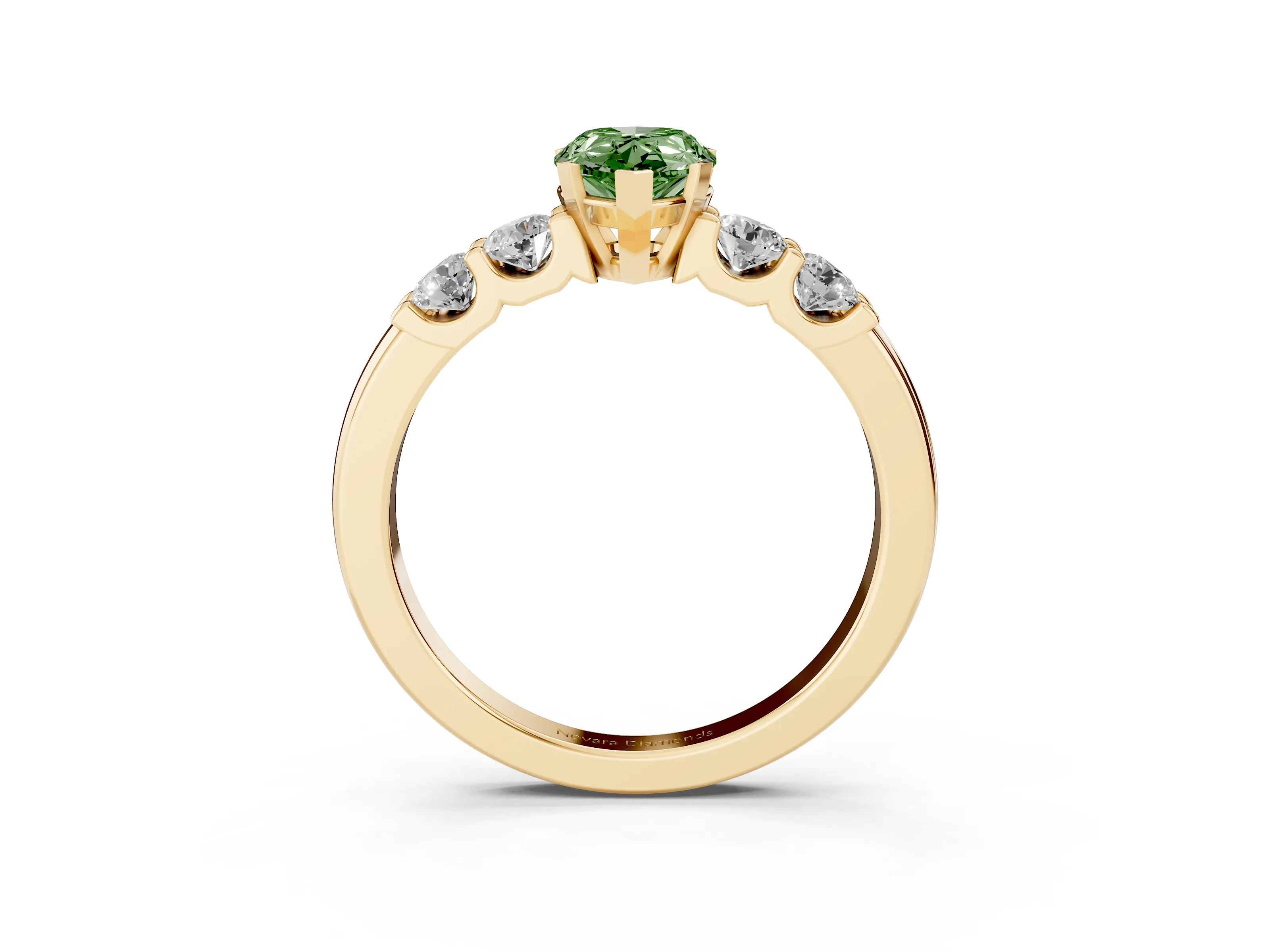 Fancy Green Pear Cut Diamond Five-Stone Prong Set Engagement Ring Set in Yellow gold with Channel Band