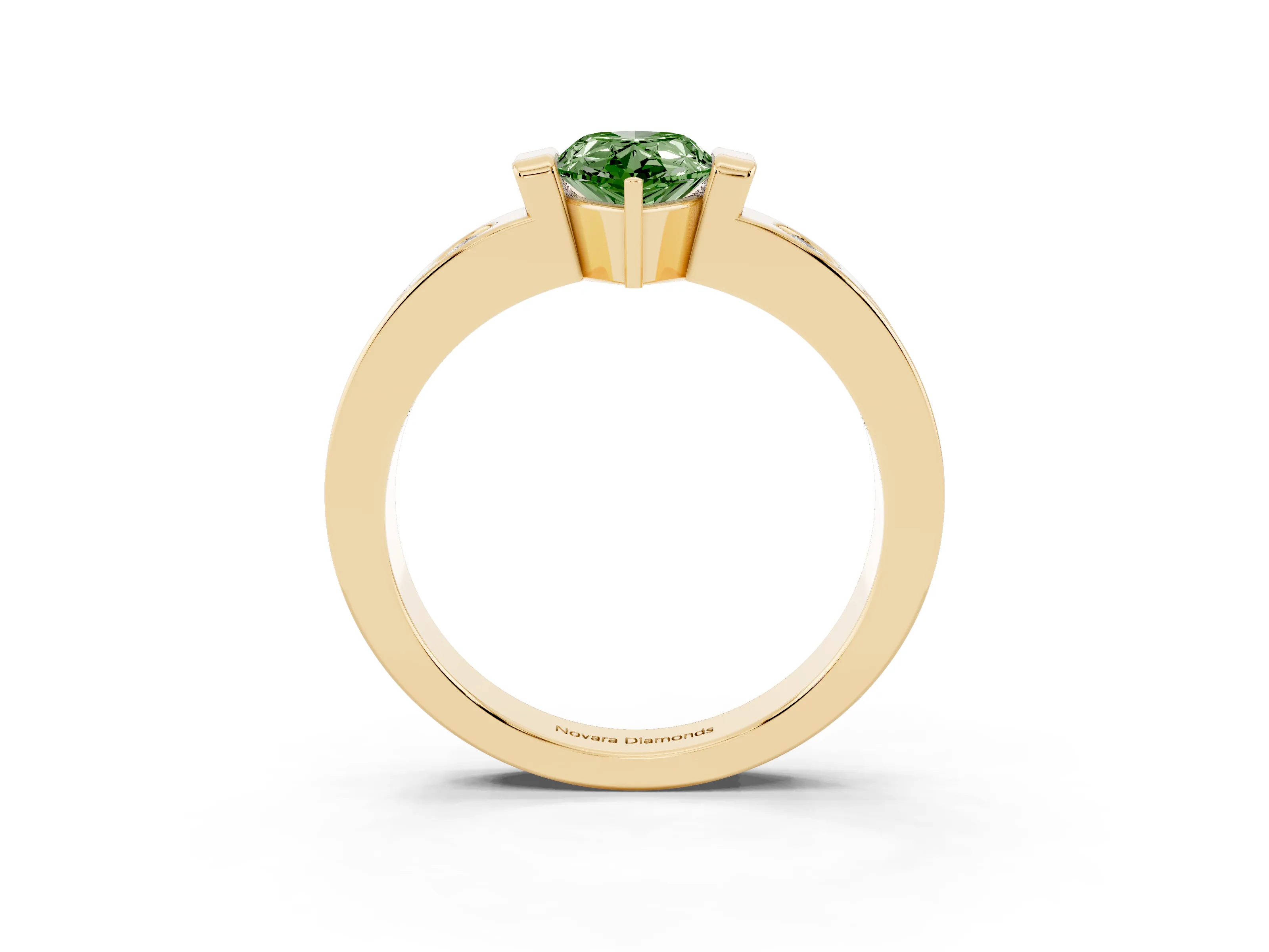 Fancy Green Pear Cut Diamond Channel-Set Band Ring Set in Yellow gold with Bezel Prong Setting