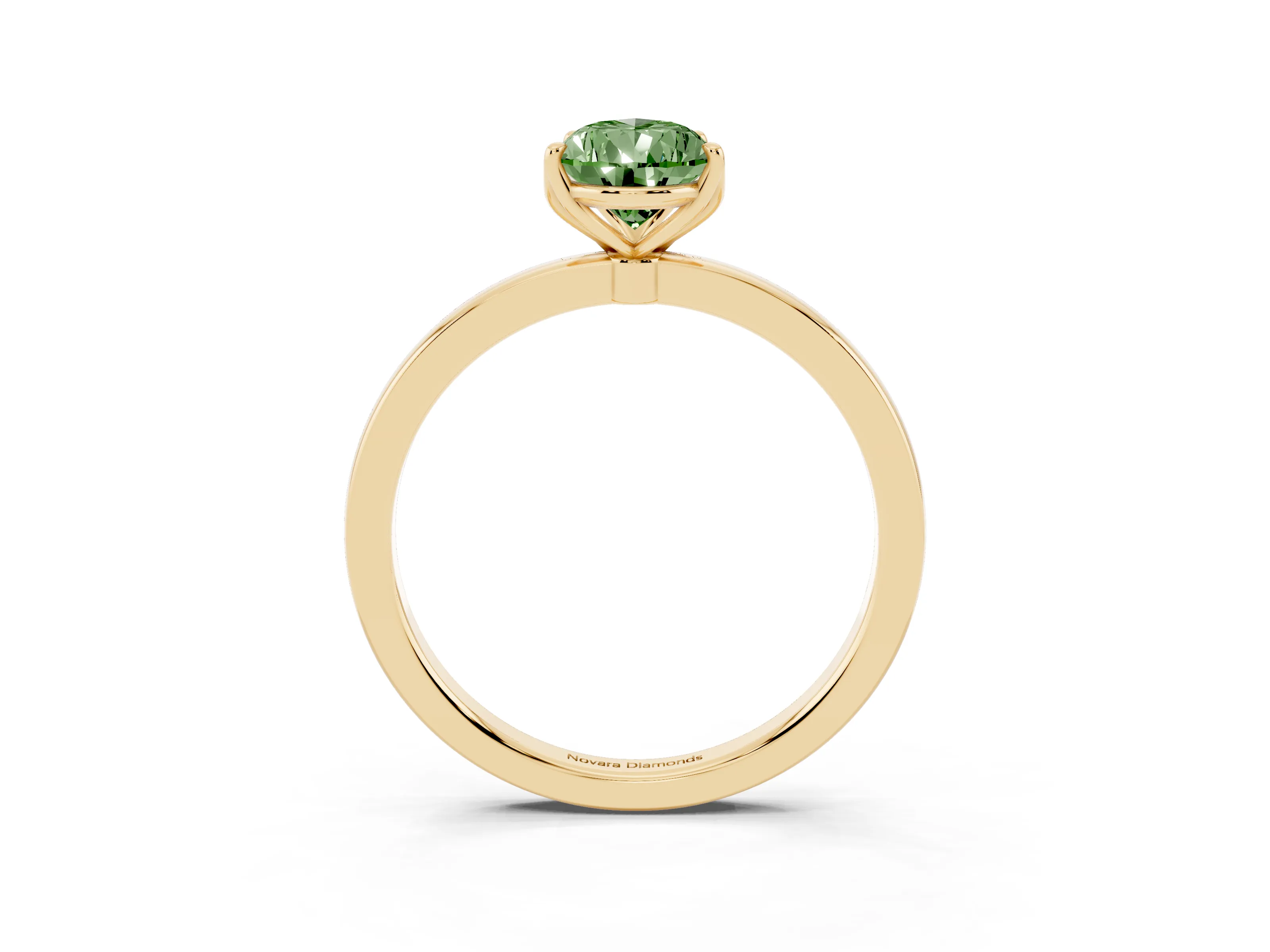 Fancy Green Pear Cut Diamond Solitaire Ring Set in Yellow gold with Prong Setting and Thin Polished Band