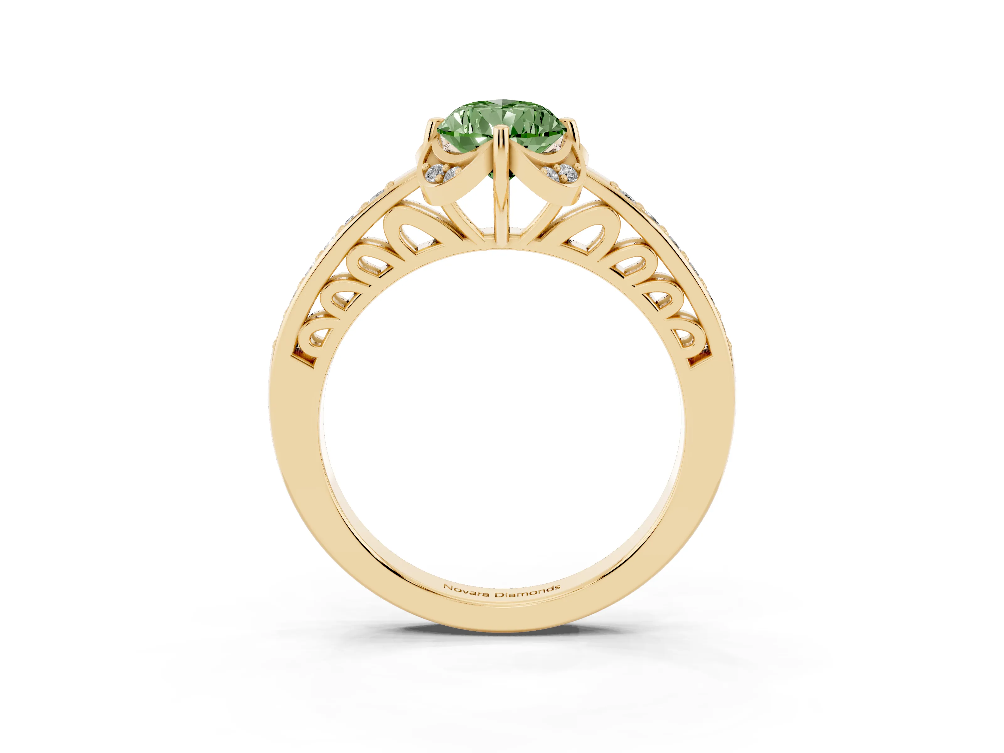 Fancy Green Pear Cut Diamond Halo Ring Set in Yellow gold with Channel Set Band and Prong Setting