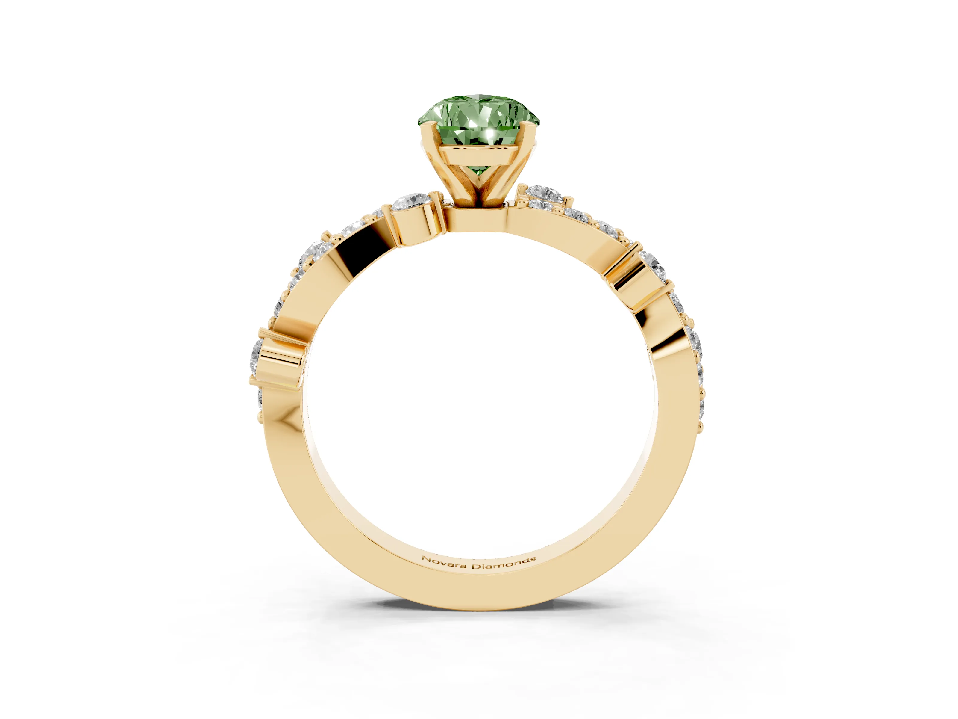 Fancy Green Pear Cut Diamond Solitaire Twisted Band Set in Yellow gold with Pavé Setting