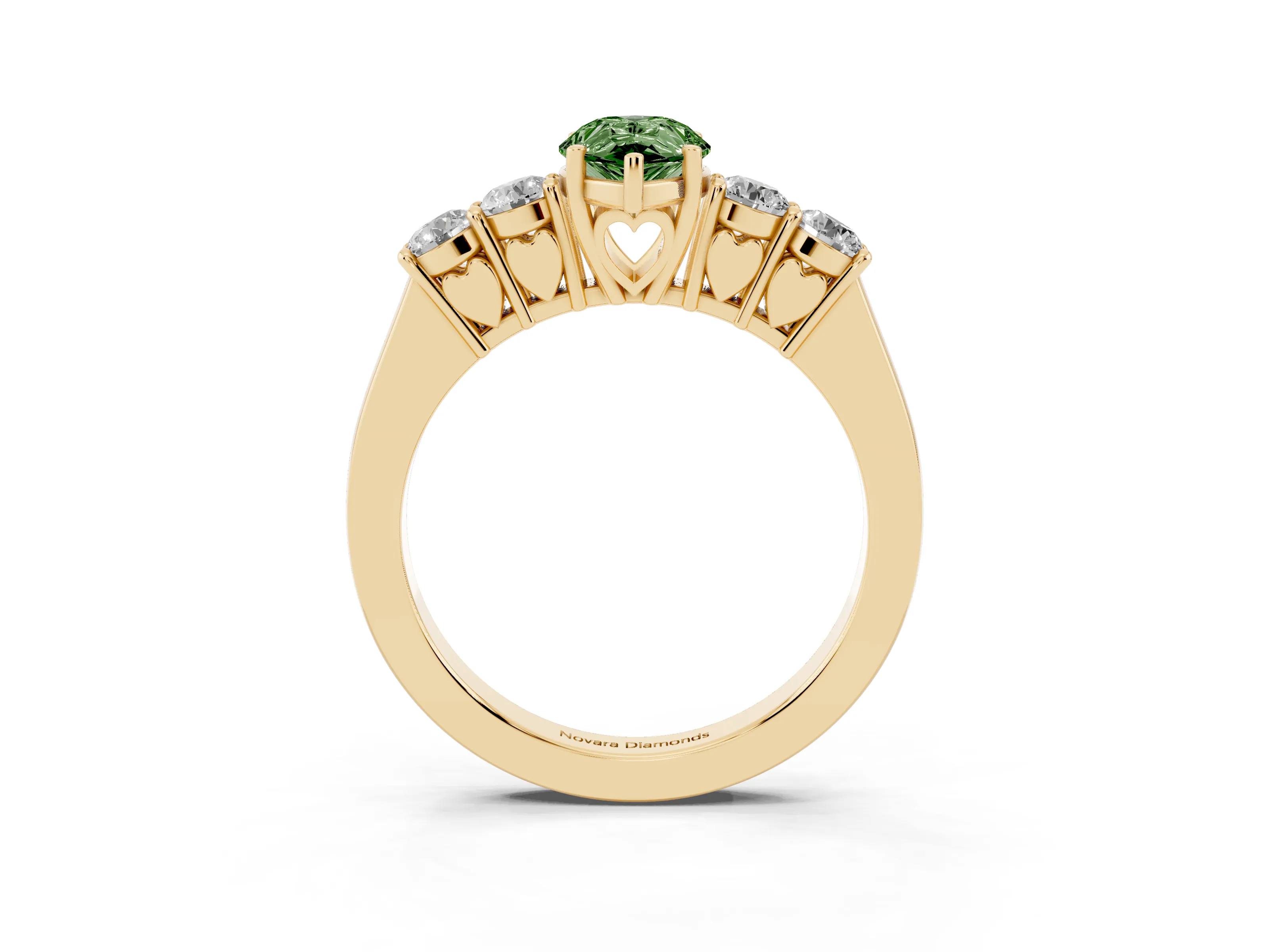 Fancy Green Pear Cut Diamond Five-Stone Prong Set Band Ring Set in Yellow gold with Polished Band
