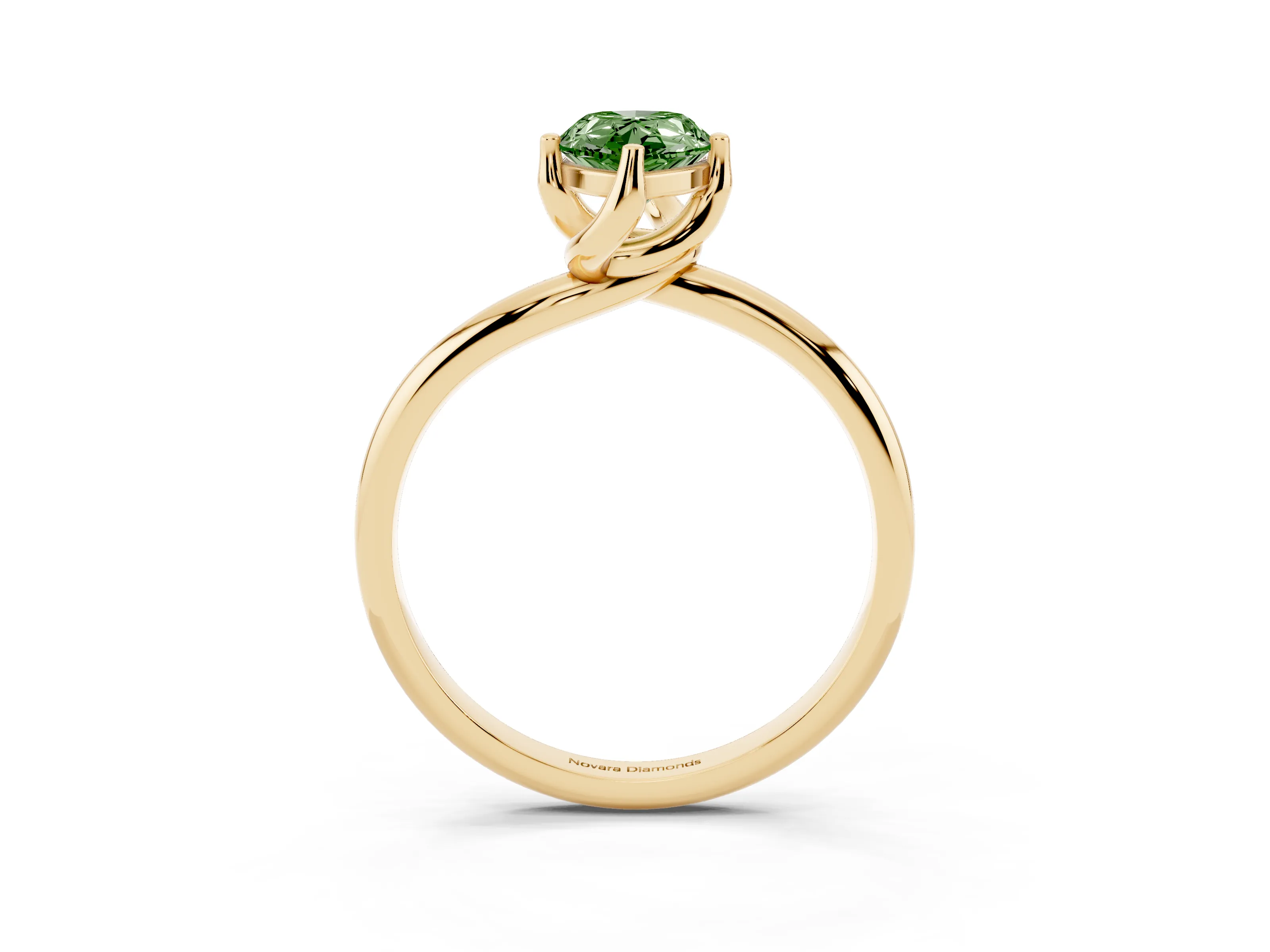 Fancy Green Pear Cut Diamond Solitaire Engagement Ring Set in Yellow gold with Classic Plain Band