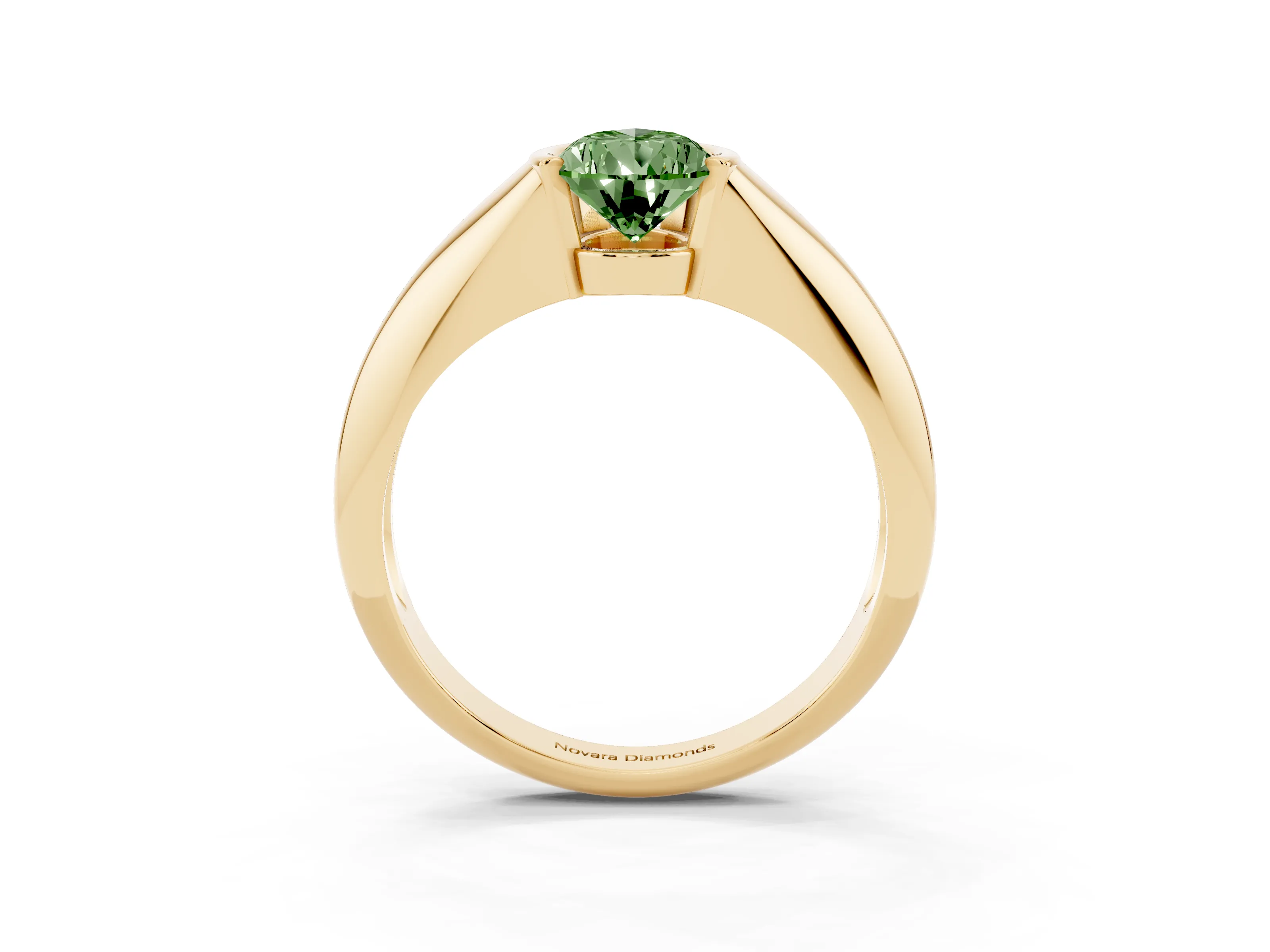 Fancy Green Pear Cut Diamond Solitaire Tension Set Ring Set in Yellow gold