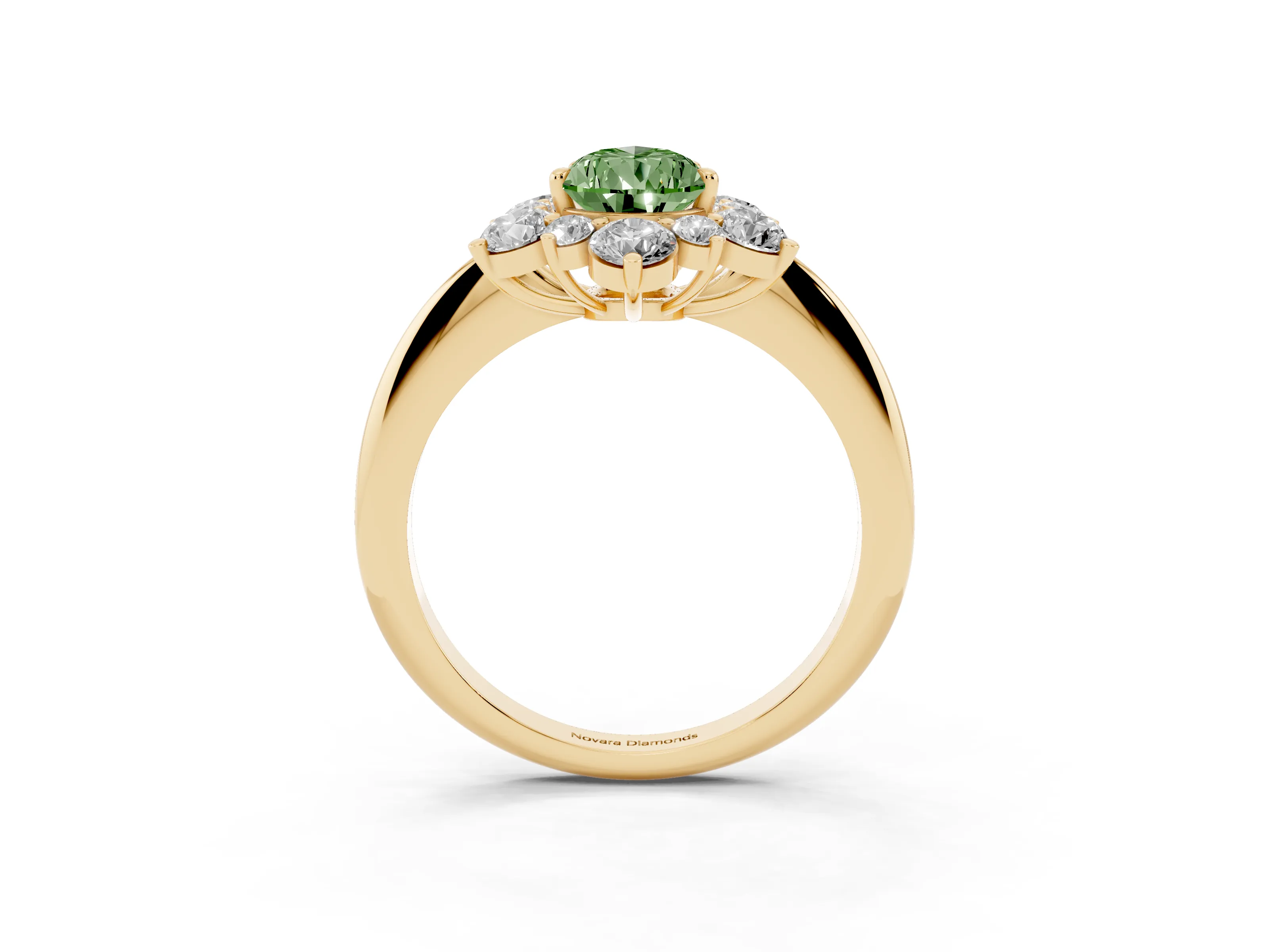 Fancy Green Pear Cut Diamond Cluster Halo Ring Set in Yellow gold with Solitaire Band and Prong Setting