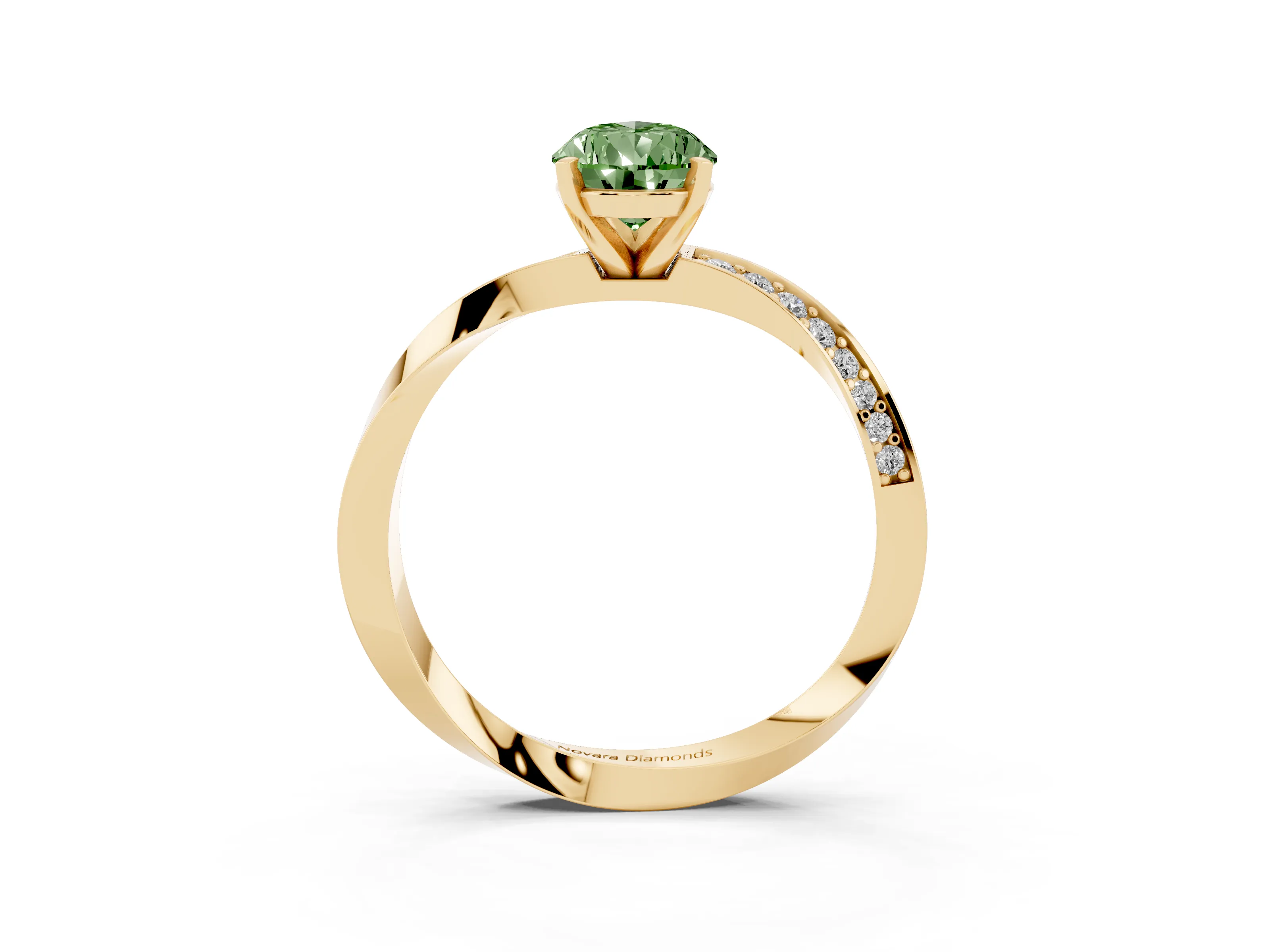Fancy Green Pear Cut Diamond Engagement Ring Set in Yellow gold with Side Stone Accents and Prong Setting
