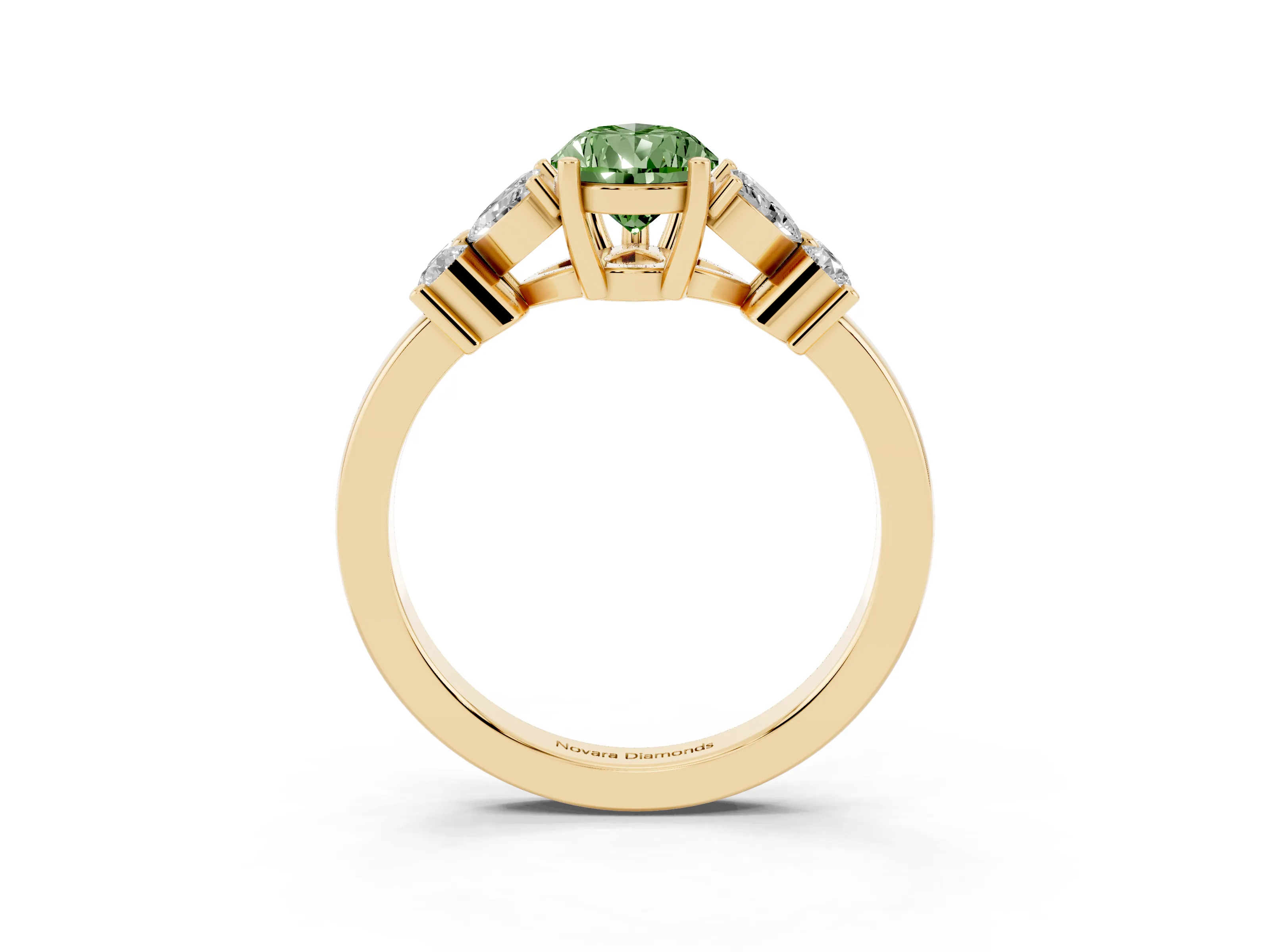 Fancy Green Pear Cut Diamond Floral Cluster Ring Set in Yellow gold with Marquise Petals and Prong Setting