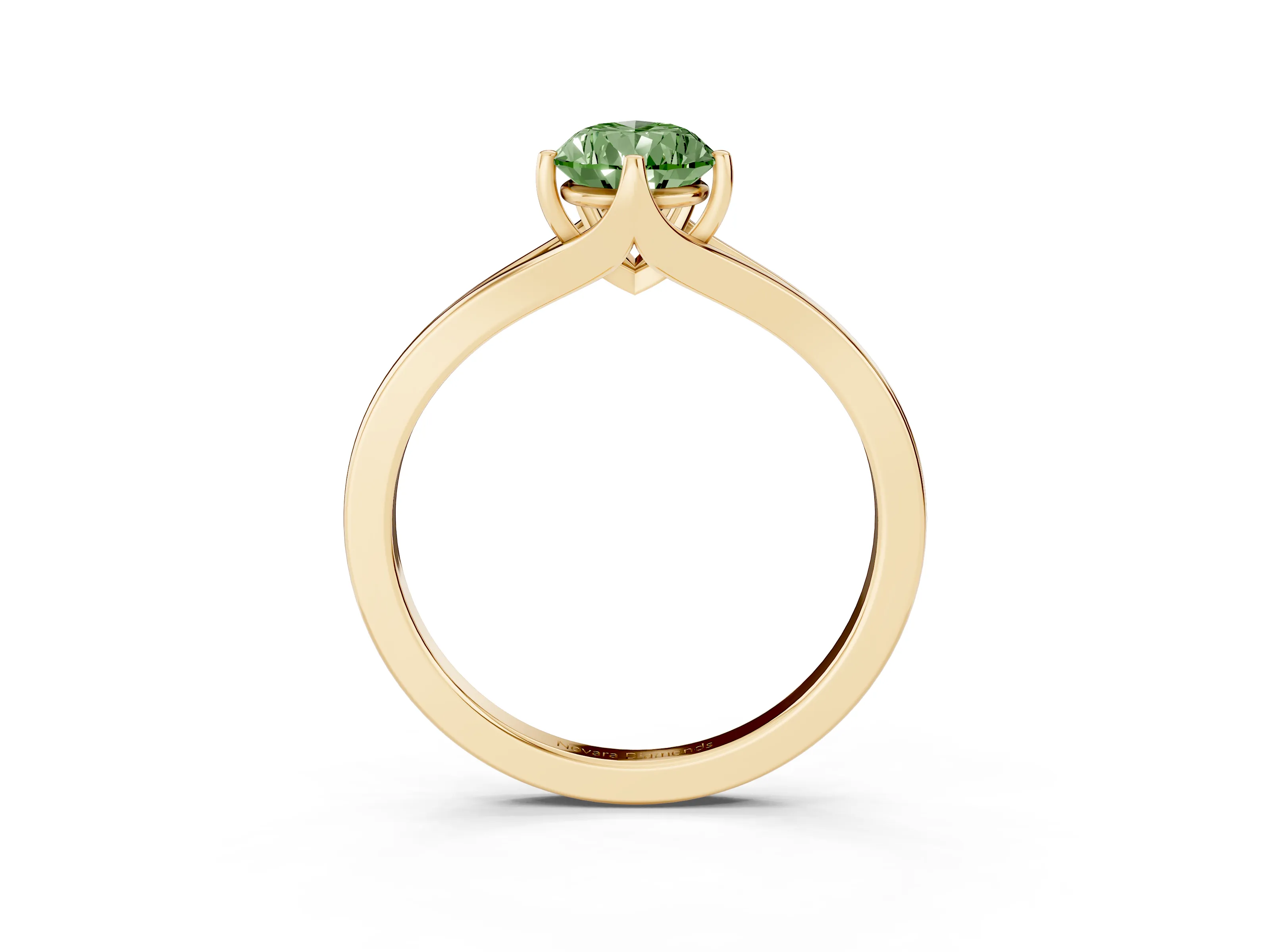 Fancy Green Pear Cut Diamond Solitaire Ring Set in Yellow gold with Polished Tapered Band and Prong Setting