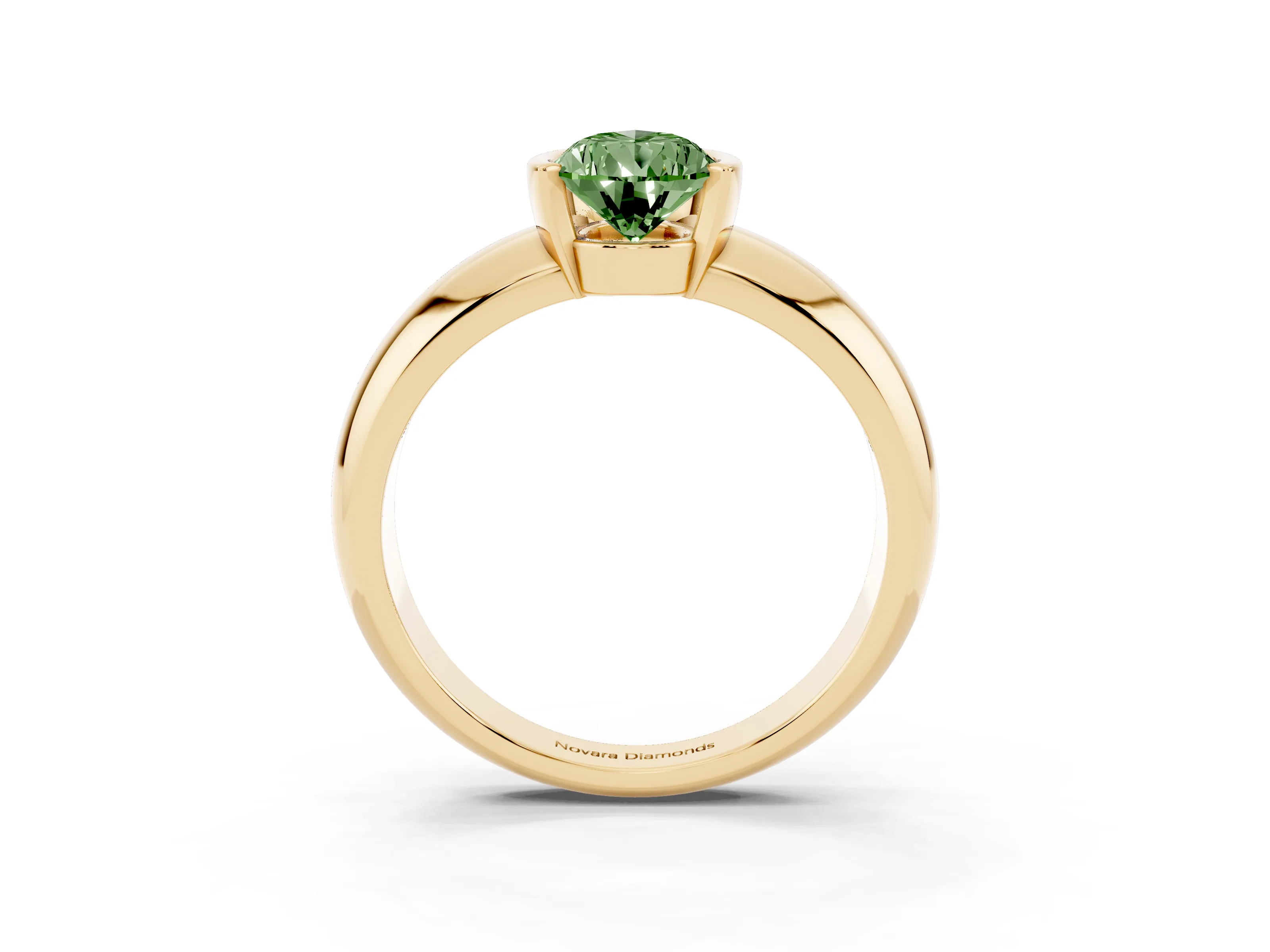 Fancy Green Pear Cut Diamond Solitaire Tension Set Ring Set in Yellow gold with Wide Band
