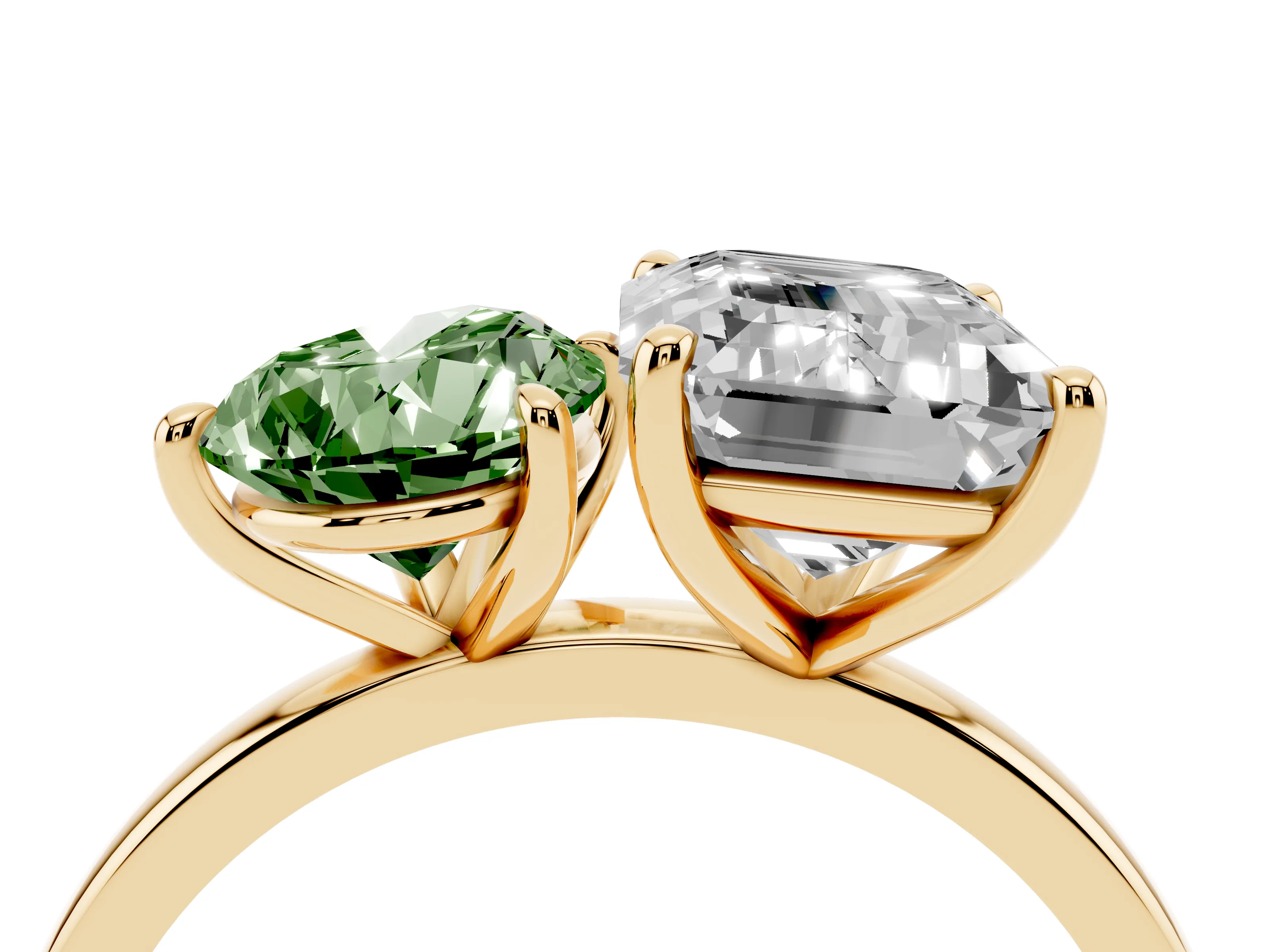 Fancy Green Pear Cut and Emerald Cut Toi Moi Ring Set in Yellow gold with Prong Setting