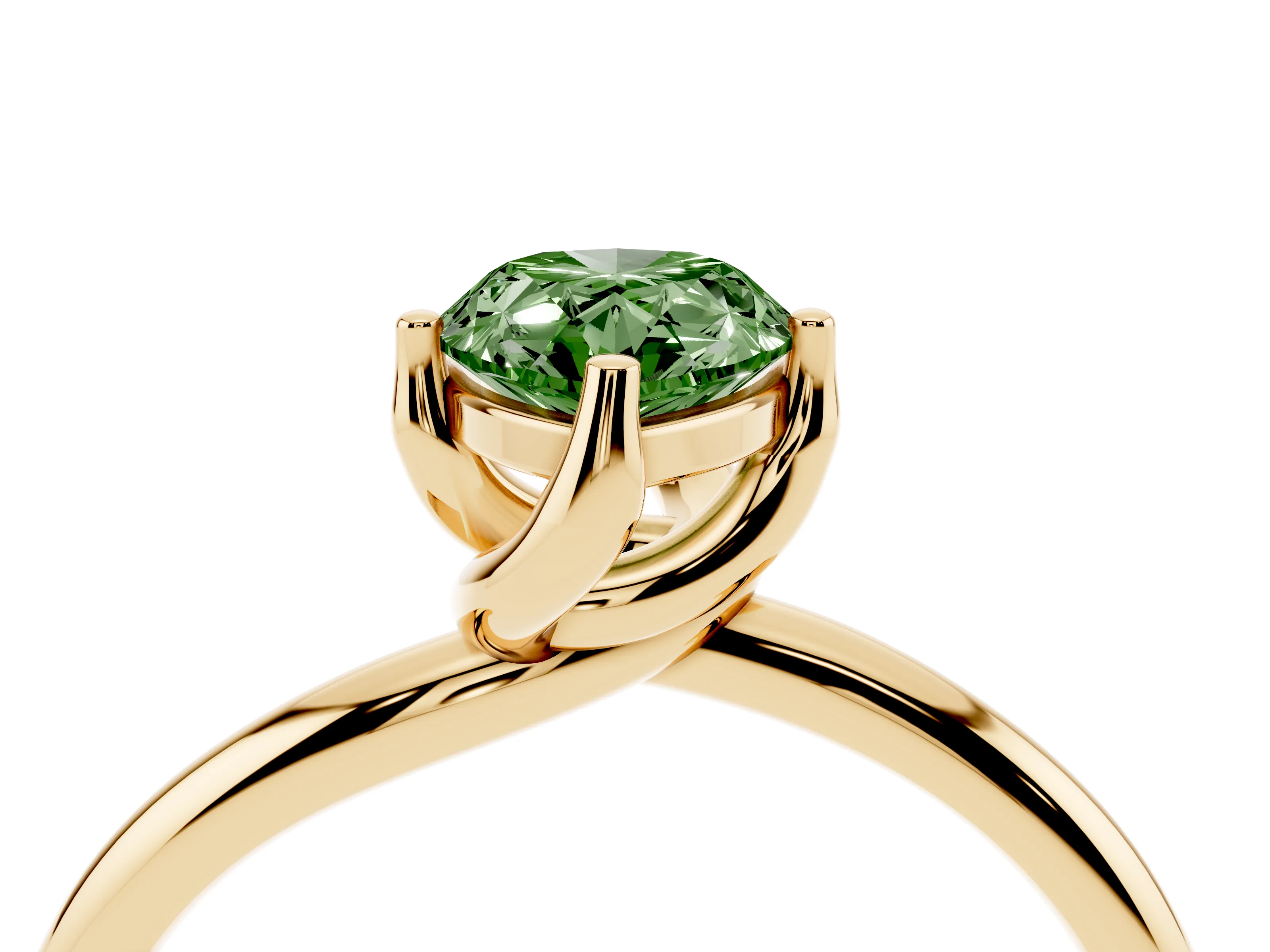 Fancy Green Pear Cut Diamond Solitaire Engagement Ring Set in Yellow gold with Classic Plain Band