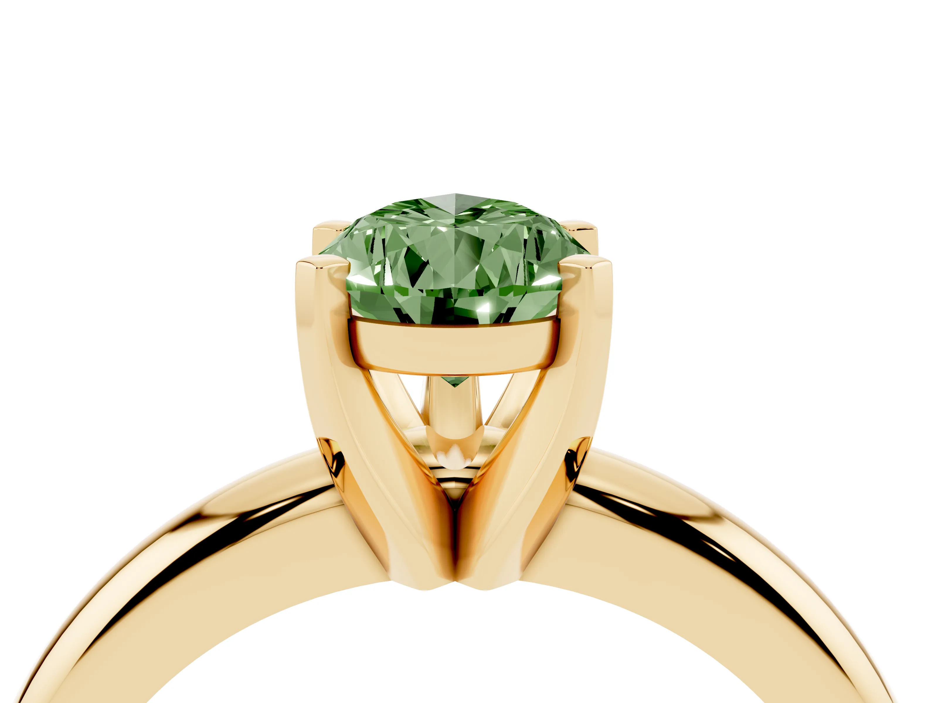Fancy Green Pear Cut Diamond Solitaire Engagement Ring Set in Yellow gold with Round Band and Prong Setting