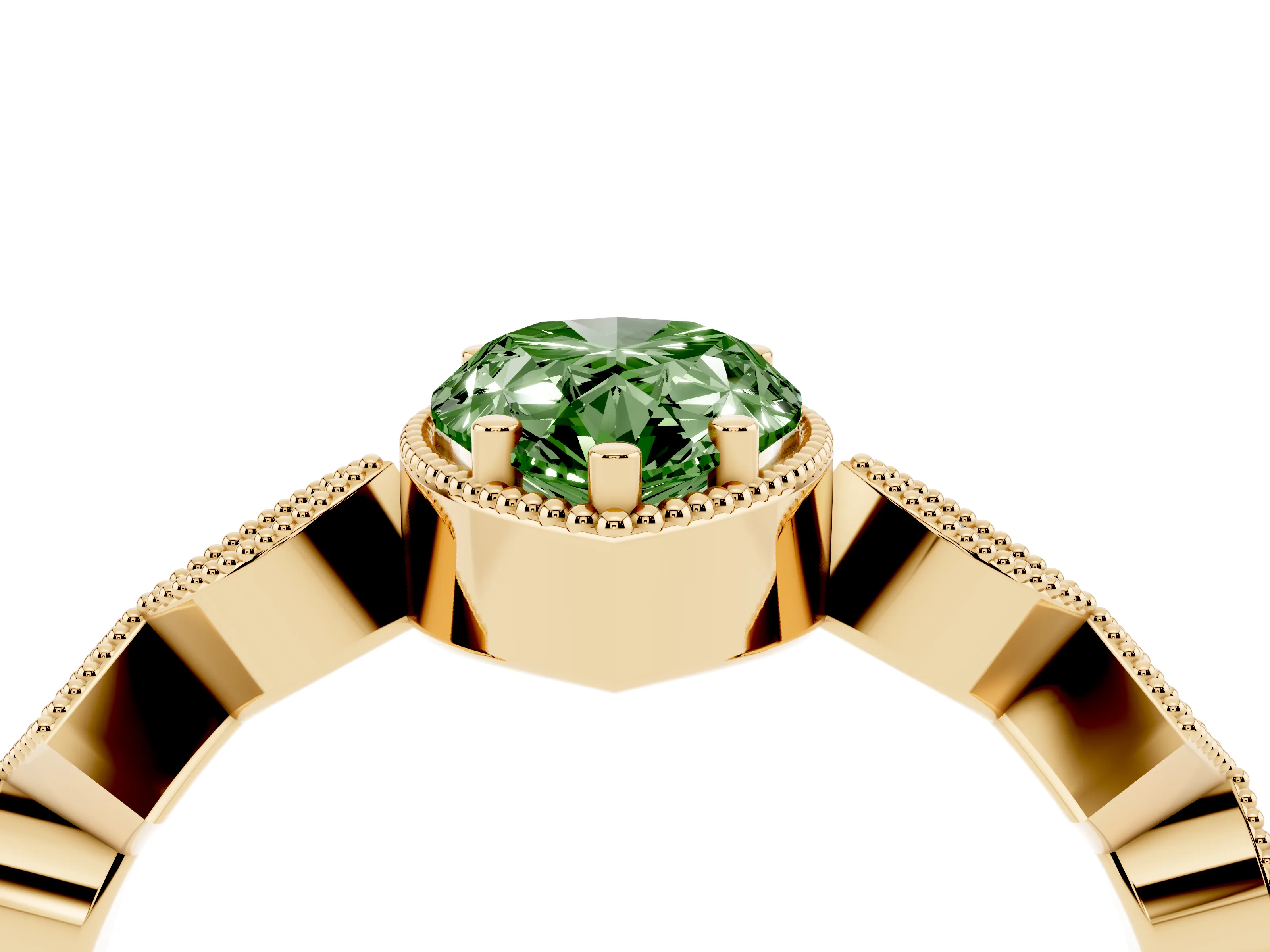 Fancy Green Pear Cut Diamond Milgrain Marquise Twist Band Ring Set in Yellow gold with Prong Setting