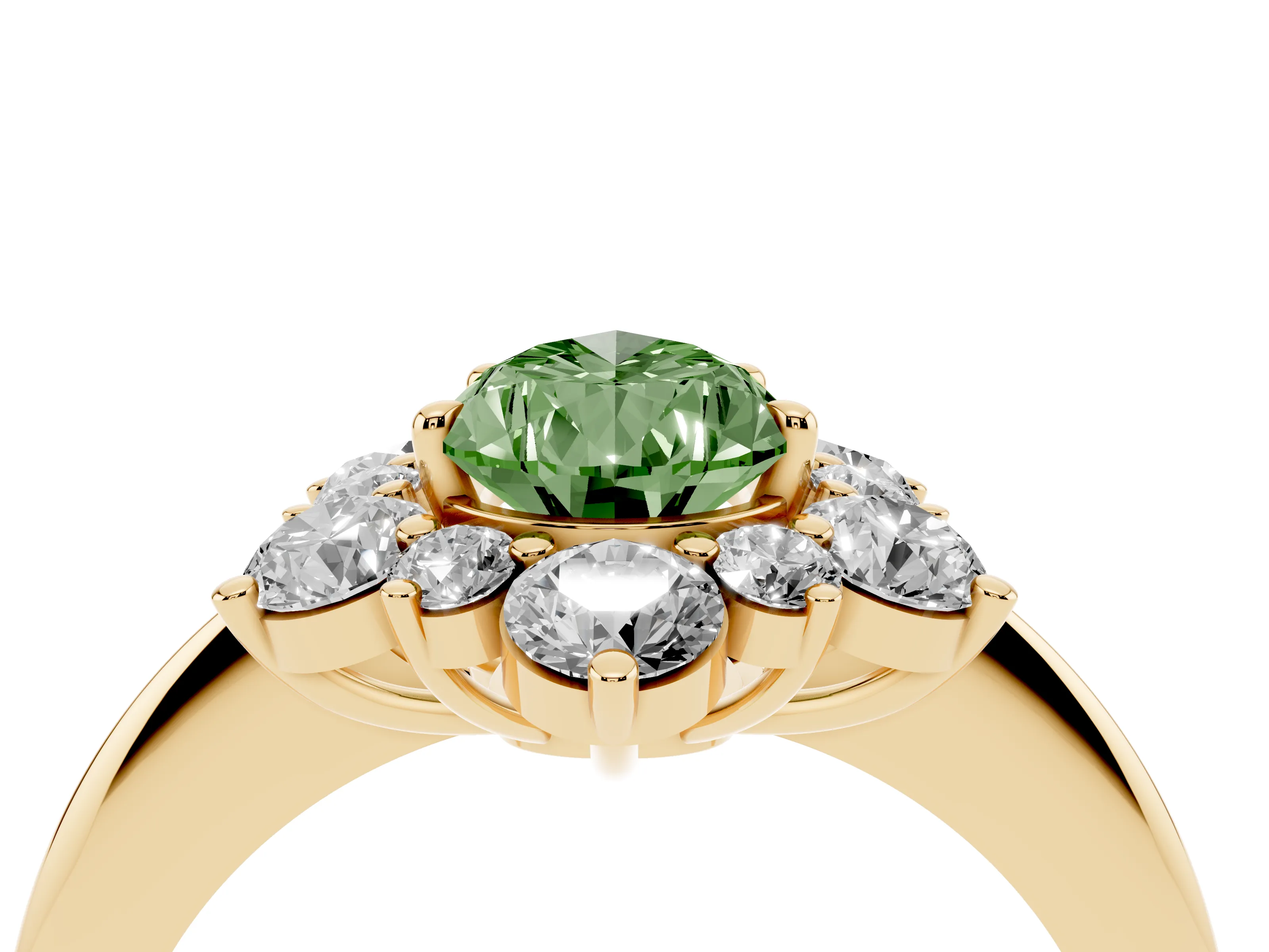 Fancy Green Pear Cut Diamond Cluster Halo Ring Set in Yellow gold with Solitaire Band and Prong Setting
