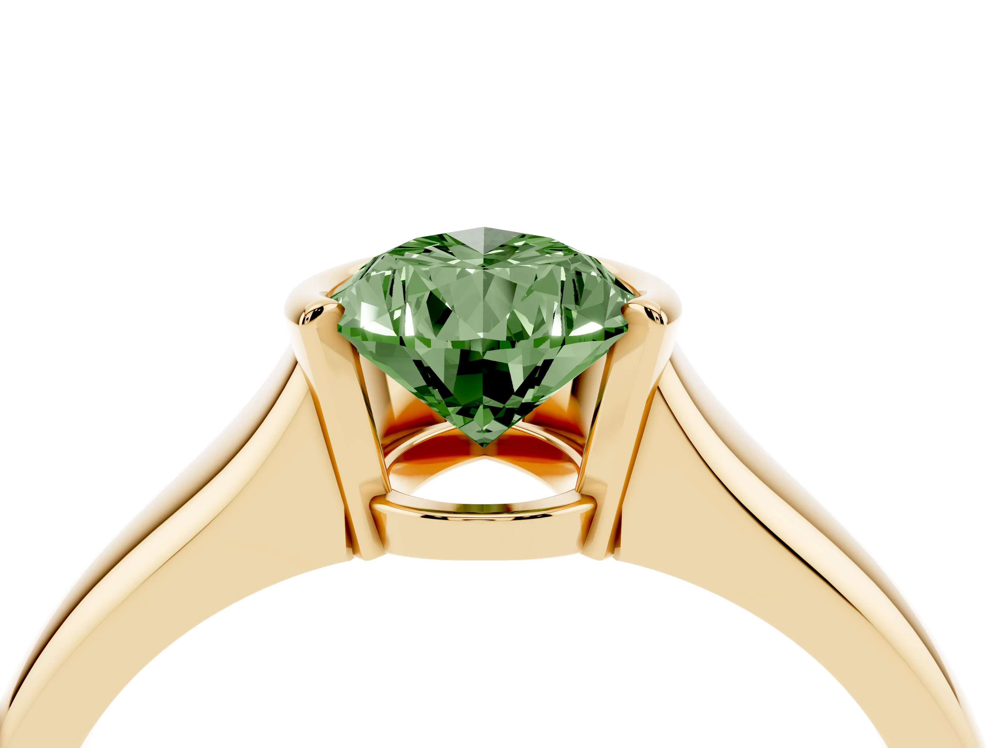 Fancy Green Pear Cut Diamond Solitaire Tension Set Ring Set in Yellow gold with Split Shank Band