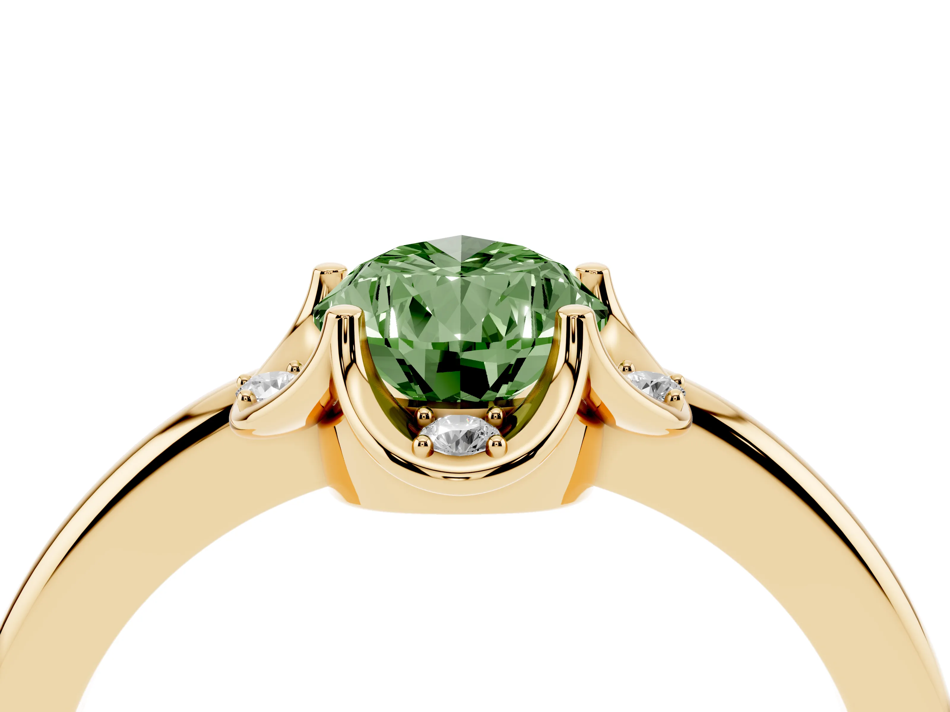 Fancy Green Pear Cut Diamond Round Cluster Halo Ring Set in Yellow gold with Solitaire Band and Prong Setting