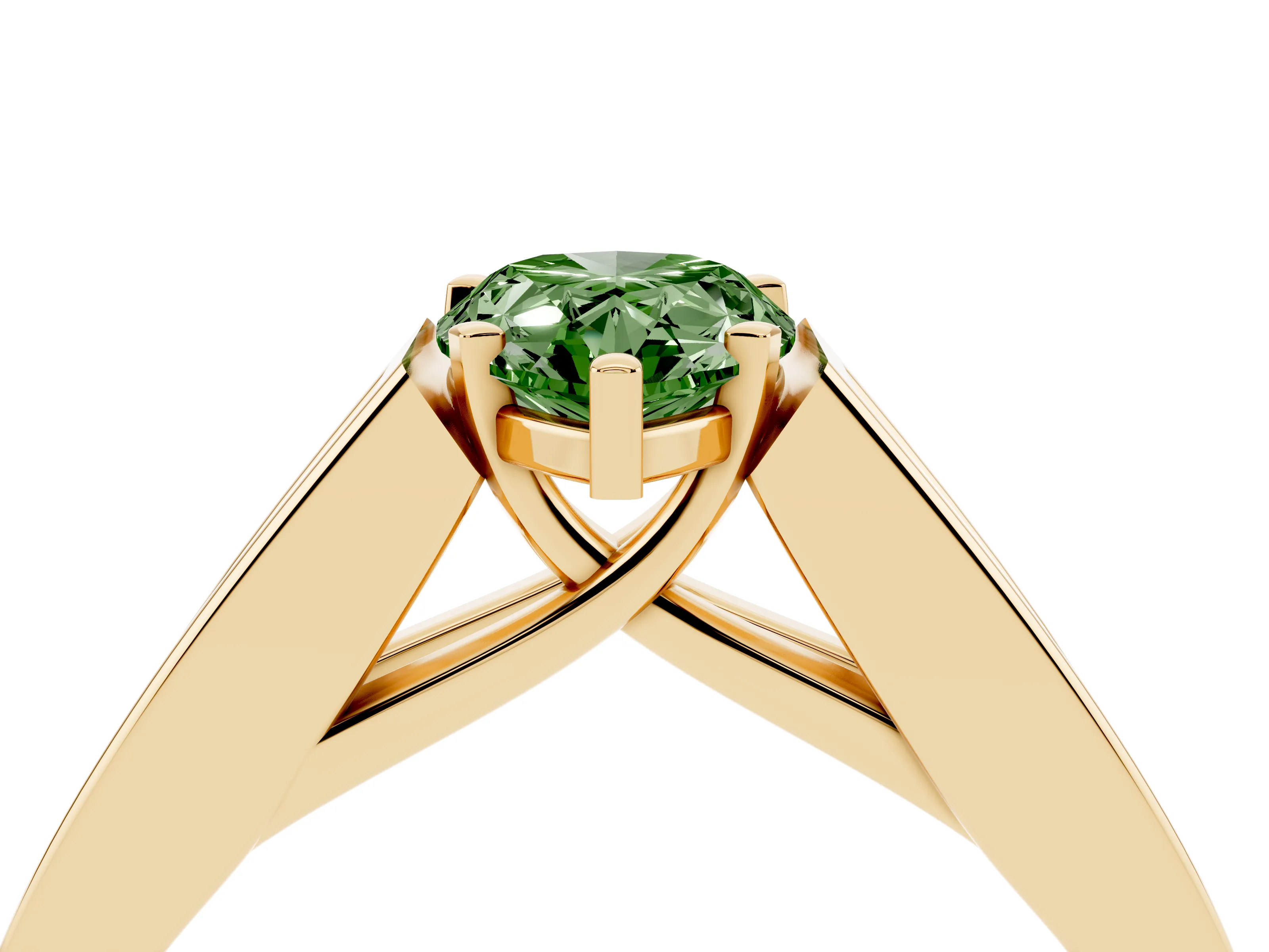 Fancy Green Pear Cut Diamond Solitaire Ring Set in Yellow gold with Channel-Set Accent Stones and Prong Setting