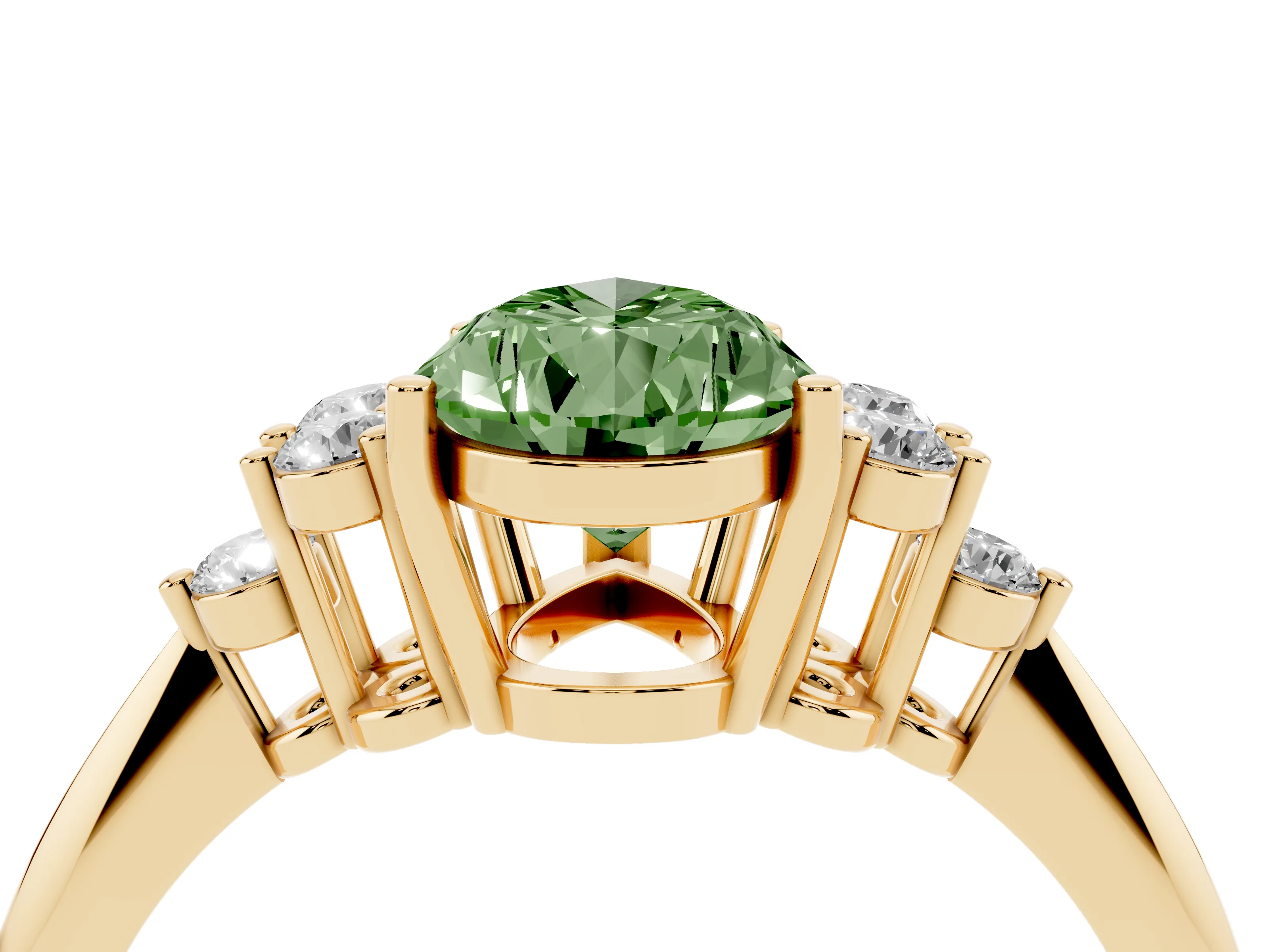 Fancy Green Pear Cut Diamond Cluster Ring Set in Yellow gold with Plain Band and Prong Setting