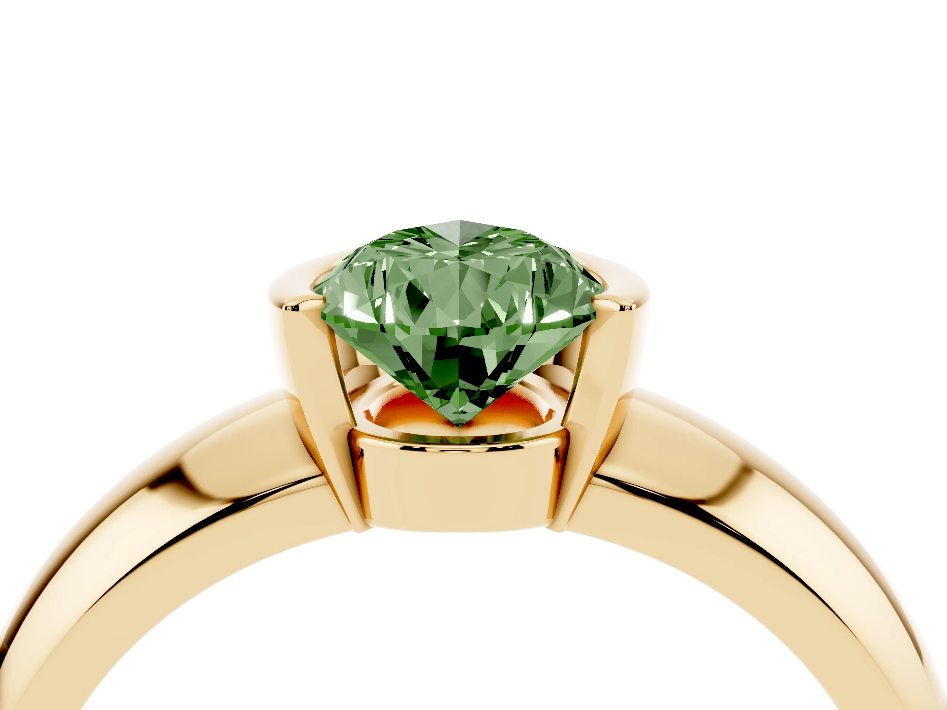 Fancy Green Pear Cut Diamond Solitaire Tension Set Ring Set in Yellow gold with Wide Band