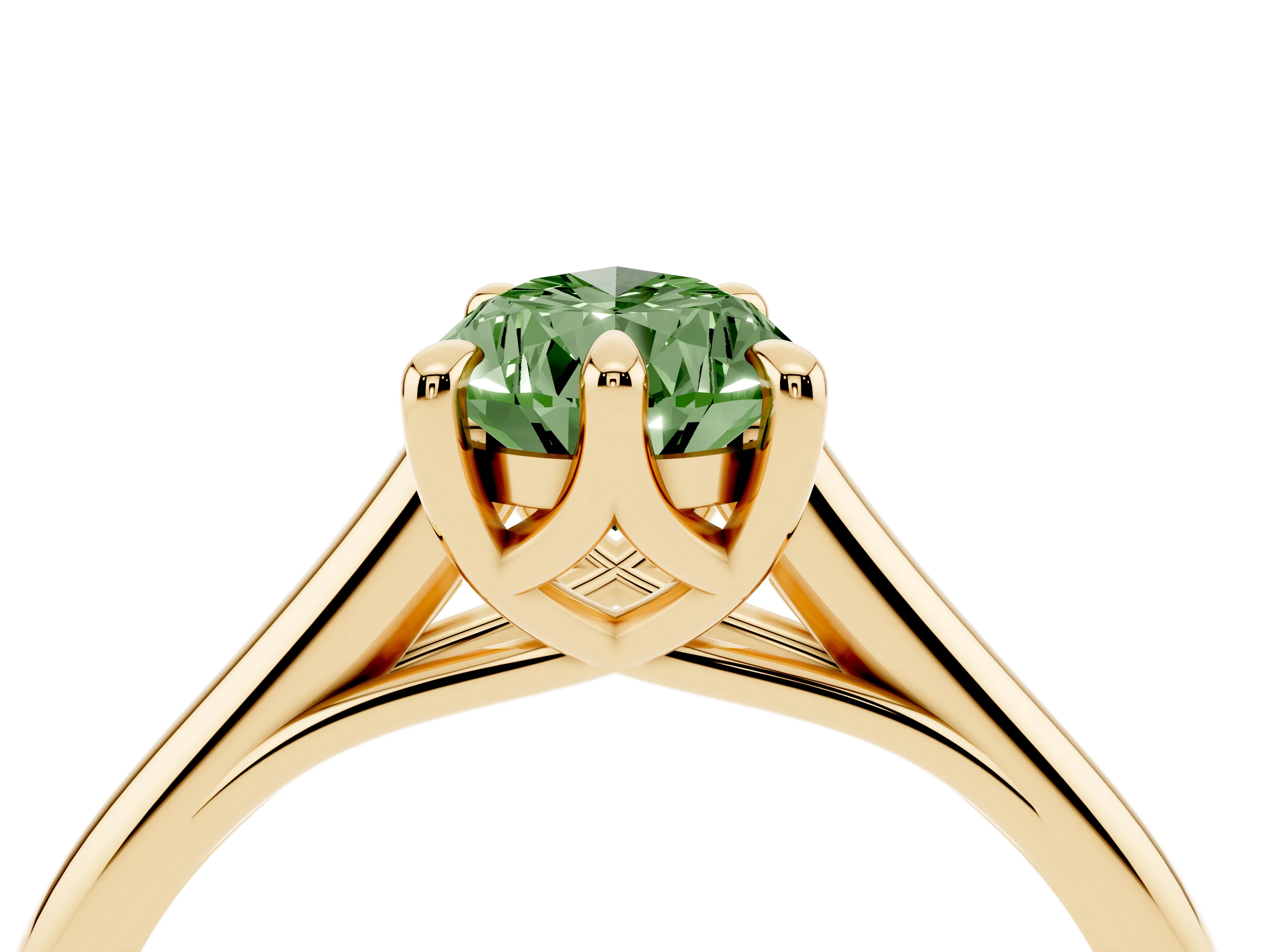 Fancy Green Pear Cut Diamond Solitaire Engagement Ring Set in Yellow gold with Prong Setting and Plain Classic Band