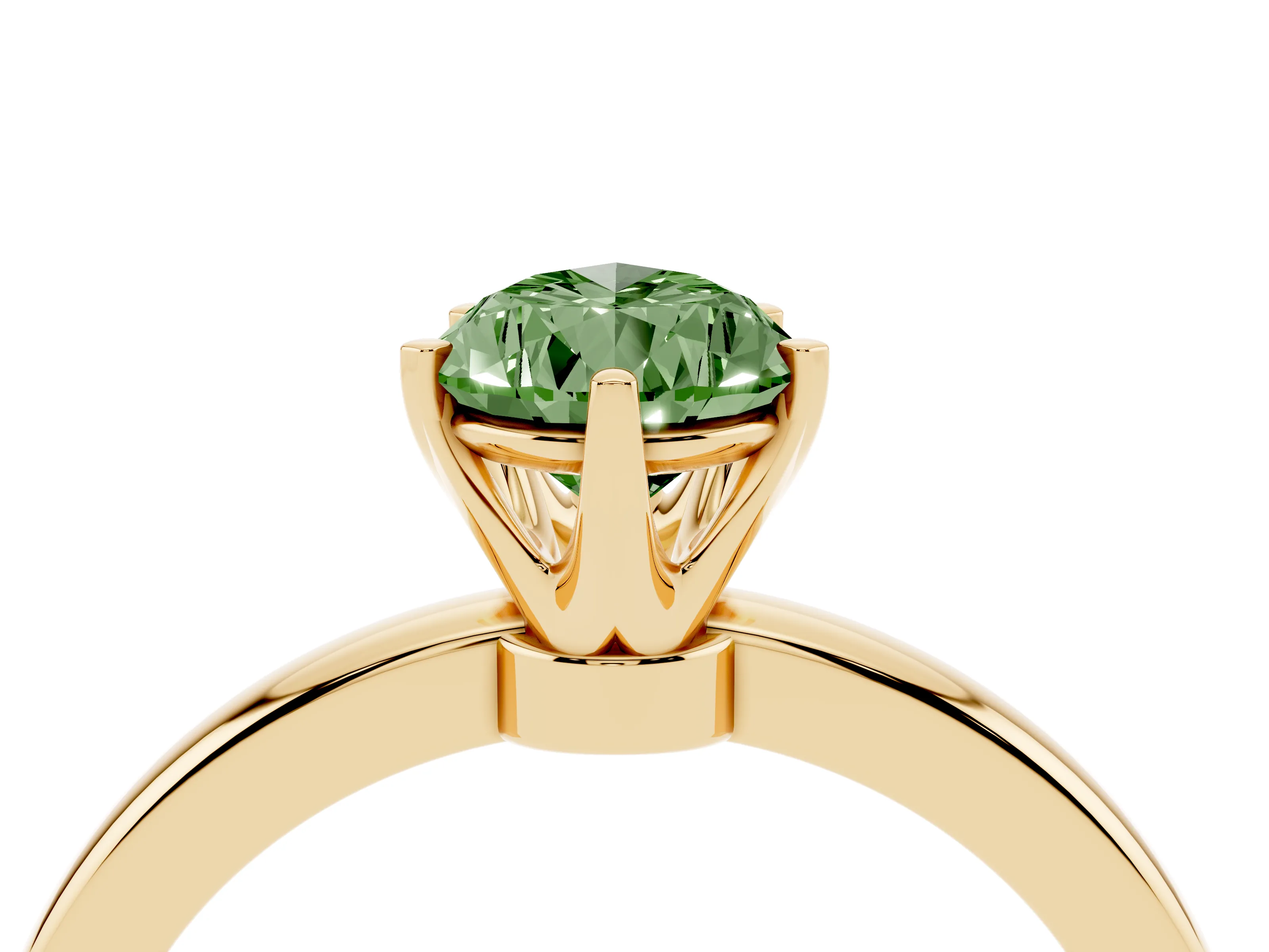 Fancy Green Pear Cut Diamond Solitaire Ring Set in Yellow gold with Raised Prong Setting on a Classic Band