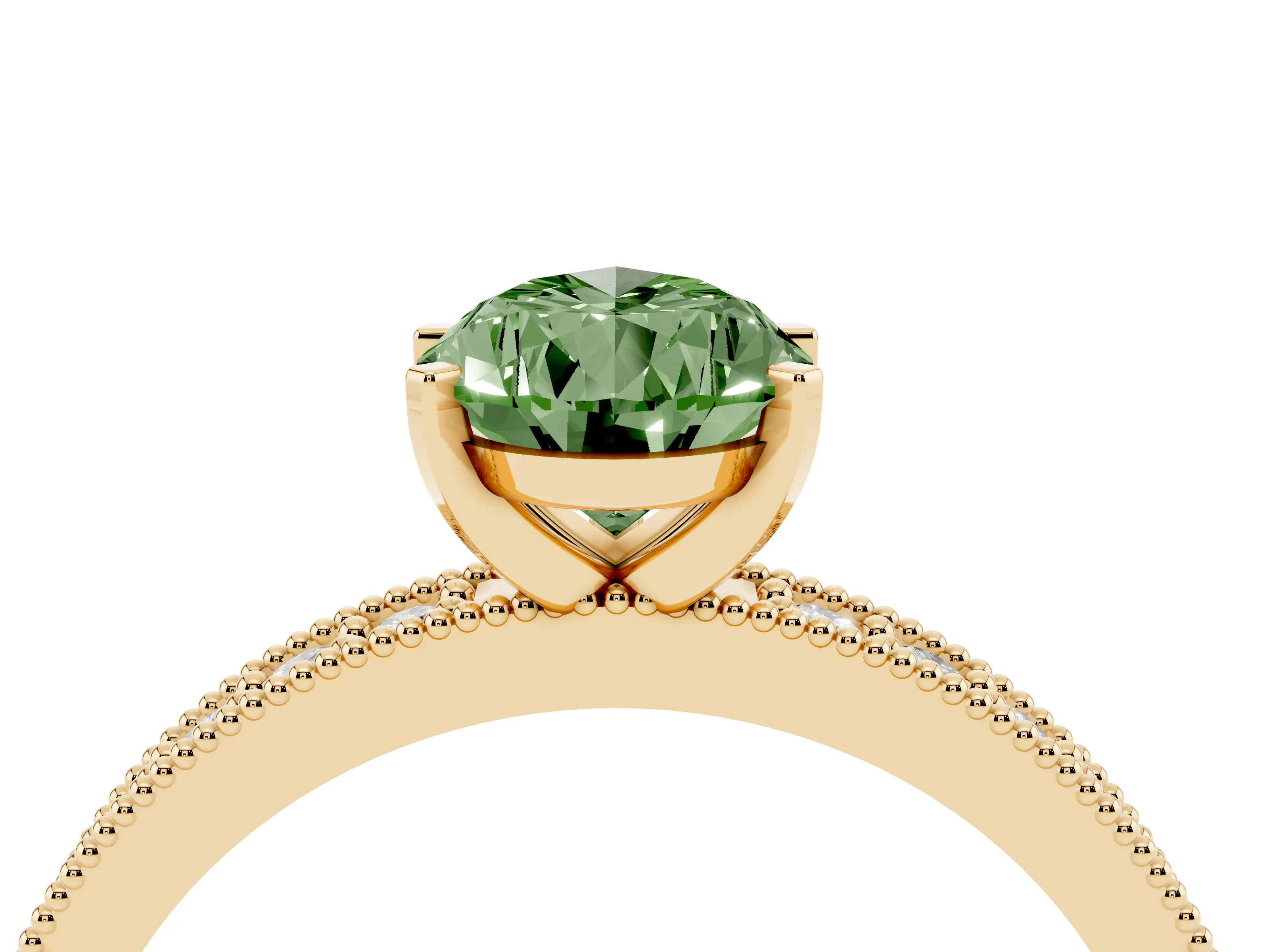 Fancy Green Pear Cut Diamond Milgrain Pavé Engagement Ring Set in Yellow gold with Prong Setting