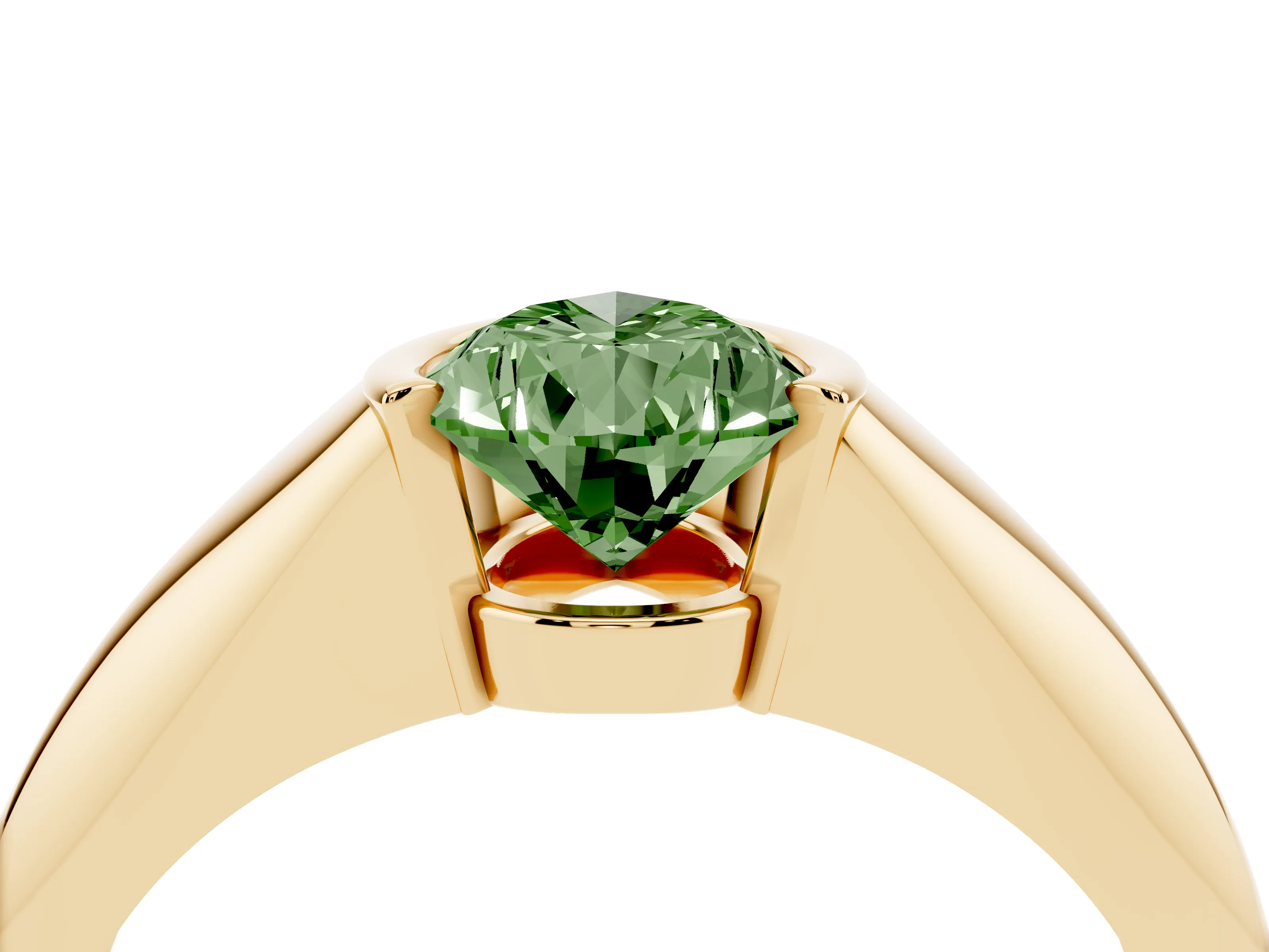 Fancy Green Pear Cut Diamond Solitaire Tension Set Ring Set in Yellow gold