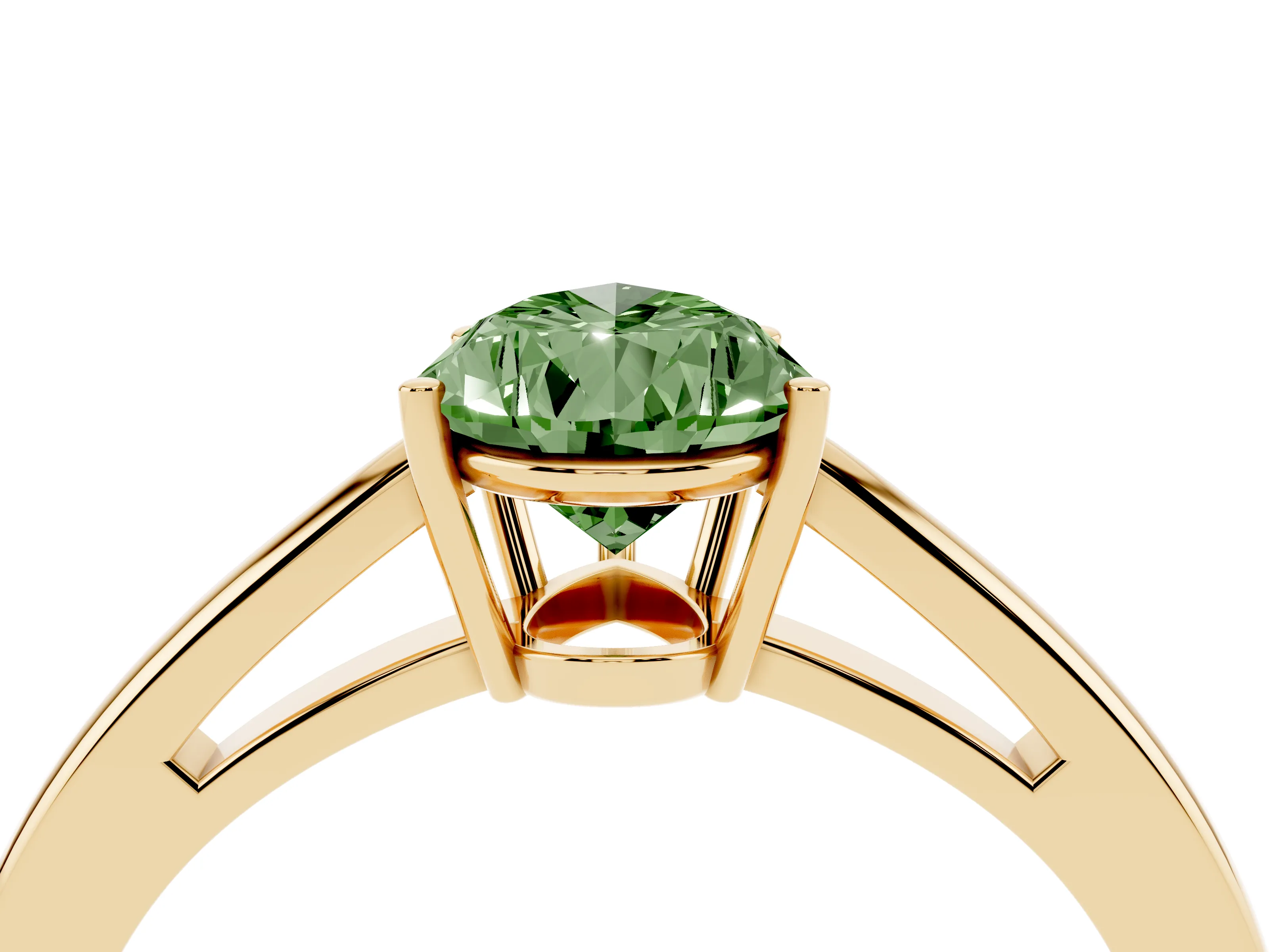 Fancy Green Pear Cut Diamond Solitaire Ring Set in Yellow gold with Split Shank and Prong Setting