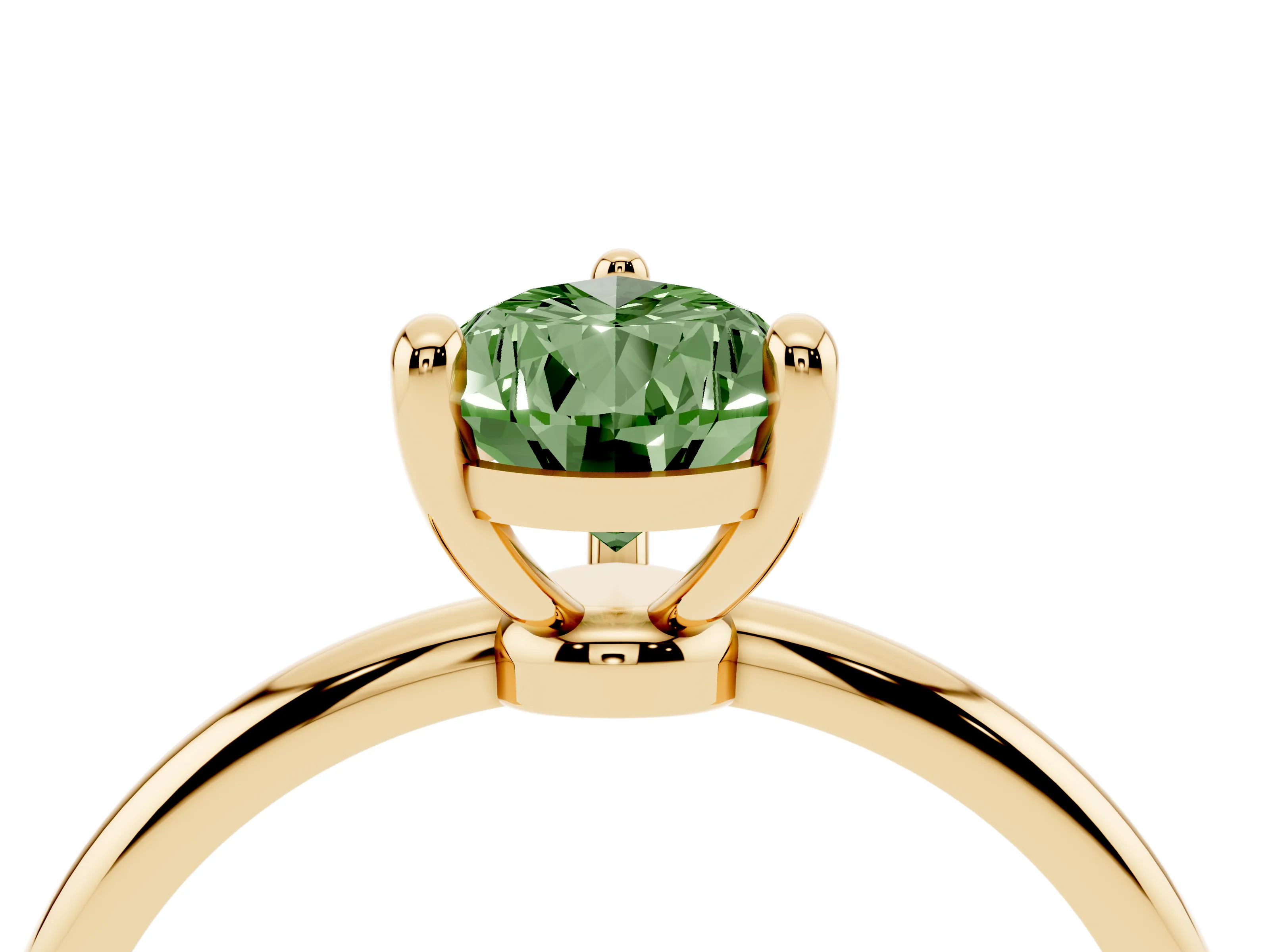 Fancy Green Pear Cut Diamond Solitaire Ring Set in Yellow gold with Secure Prong Setting on a Classic Band