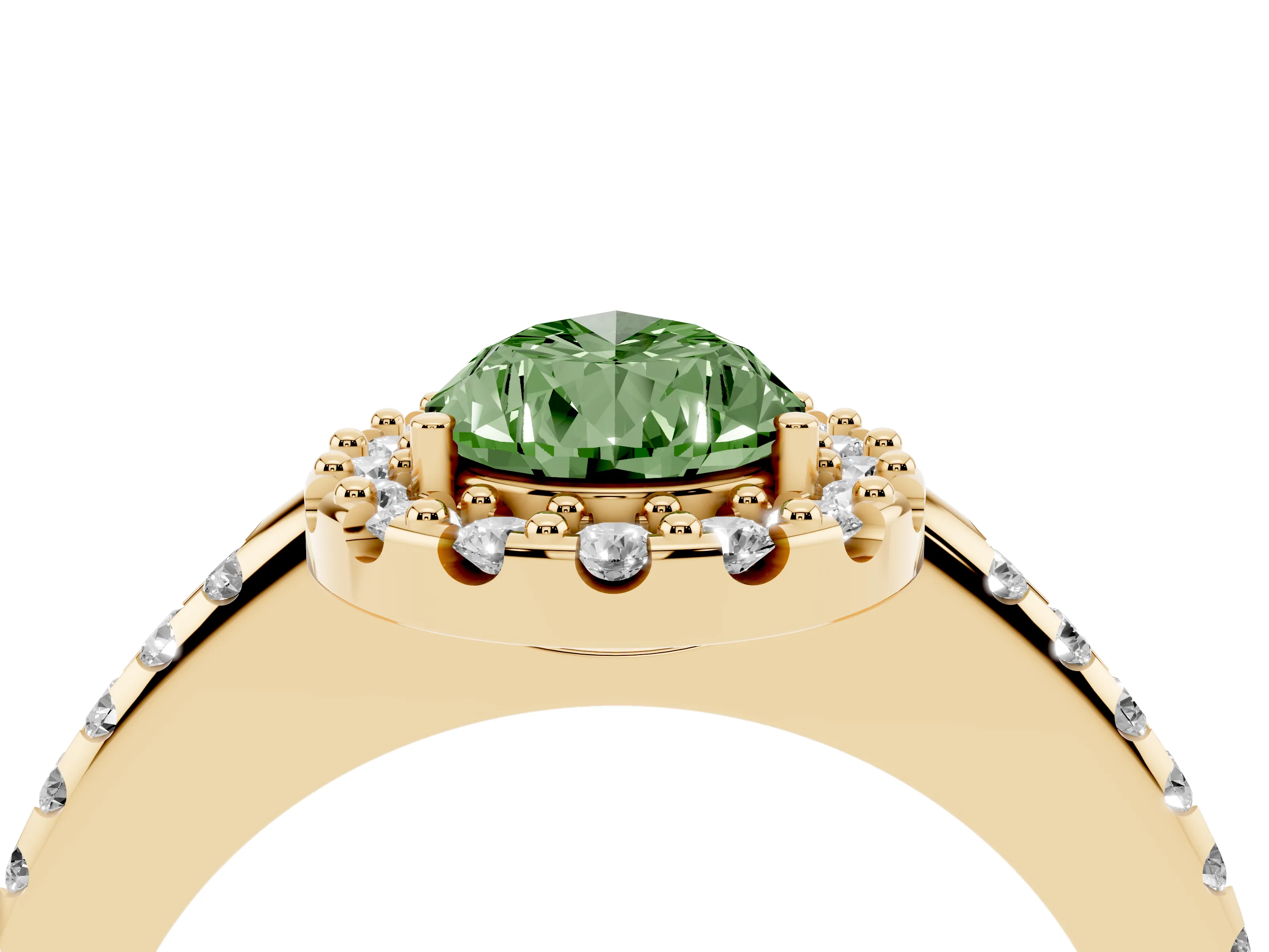 Fancy Green Pear Cut Diamond Pavé Halo Ring Set in Yellow gold with Prong Setting
