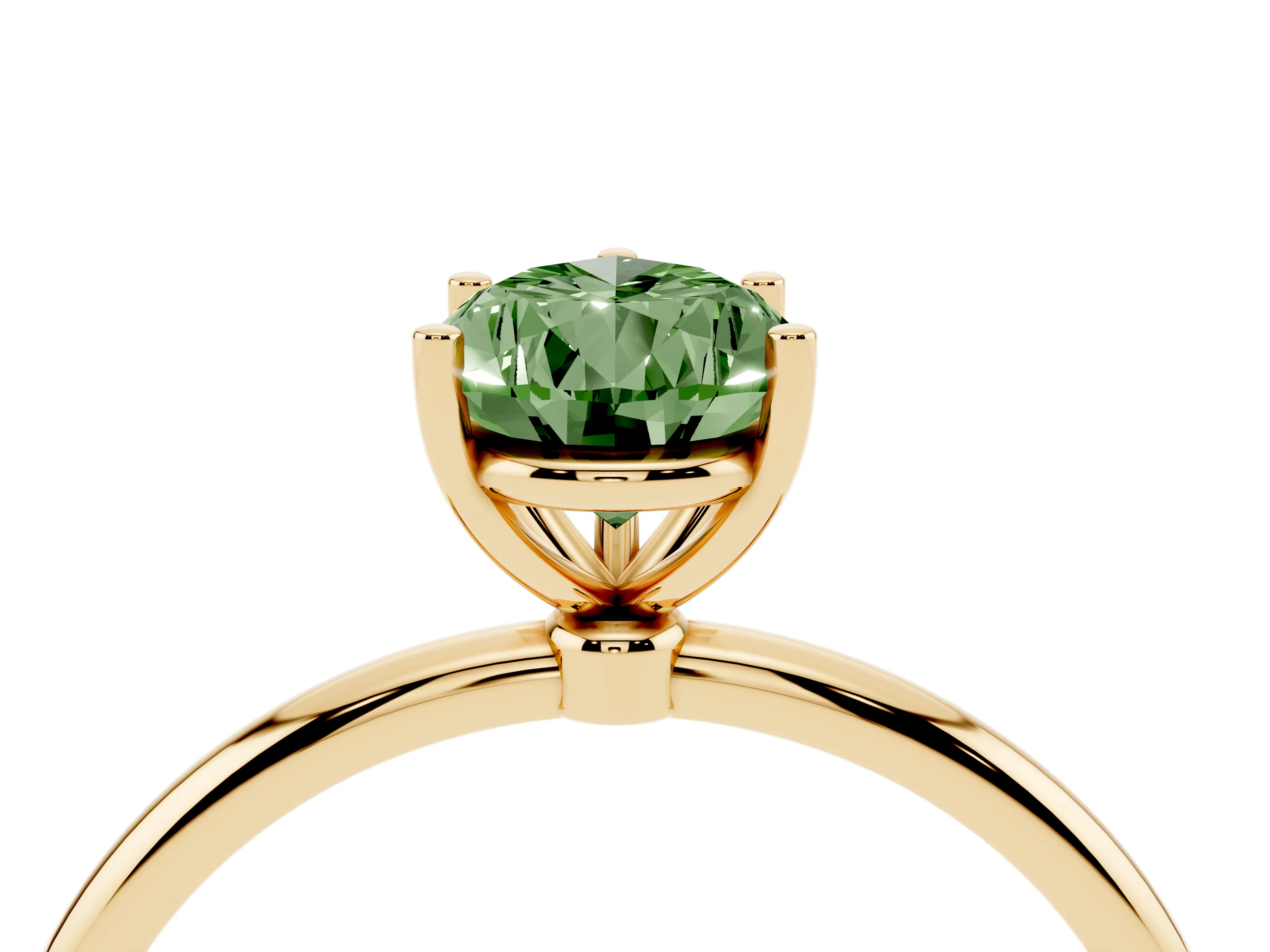 Fancy Green Pear Cut Diamond Solitaire Engagement Ring Set in Yellow gold with Thin Band and Prong Setting