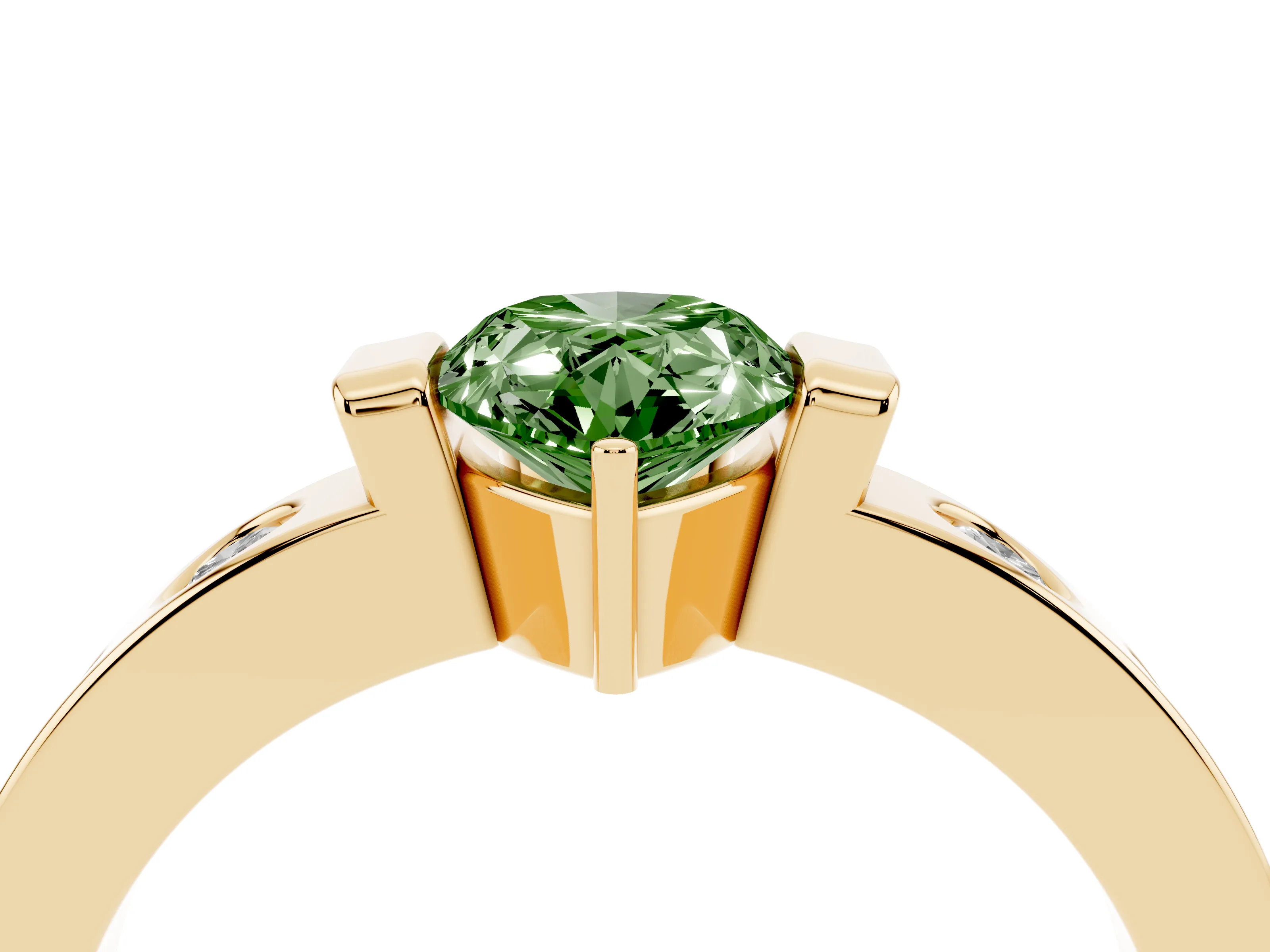 Fancy Green Pear Cut Diamond Channel-Set Band Ring Set in Yellow gold with Bezel Prong Setting