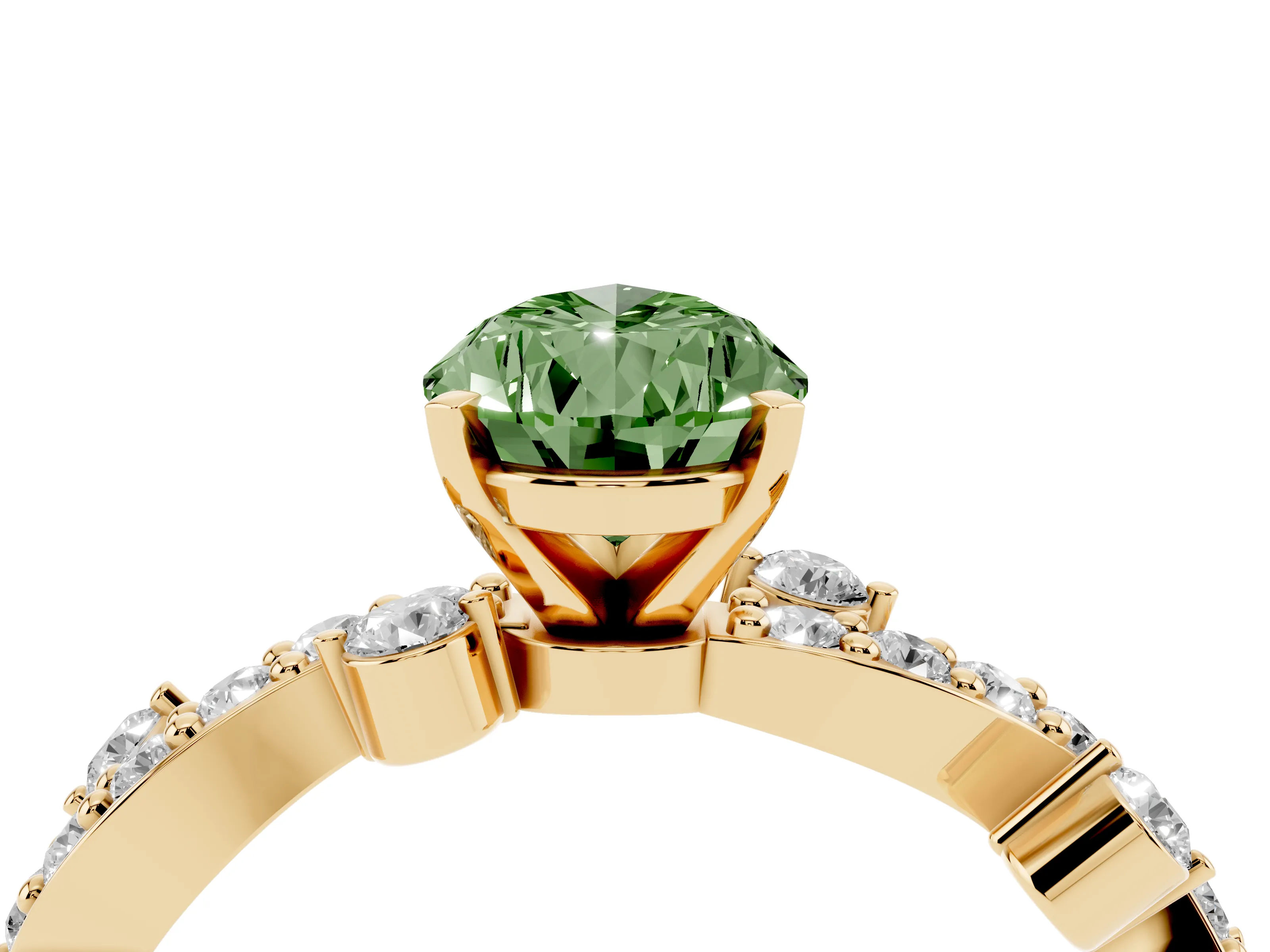 Fancy Green Pear Cut Diamond Solitaire Twisted Band Set in Yellow gold with Pavé Setting