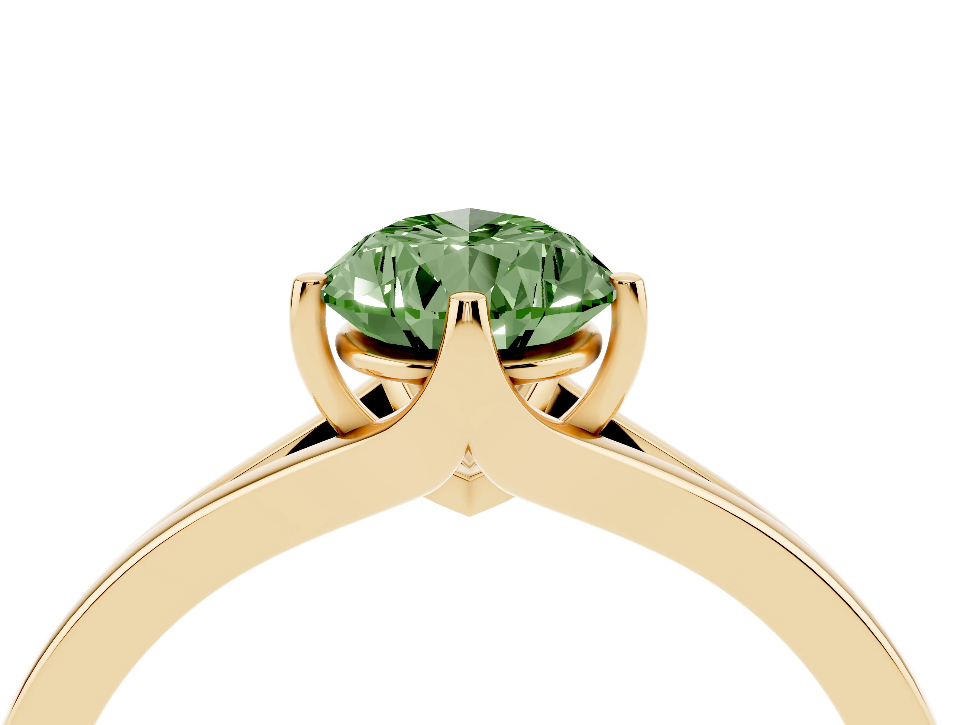 Fancy Green Pear Cut Diamond Solitaire Ring Set in Yellow gold with Polished Tapered Band and Prong Setting