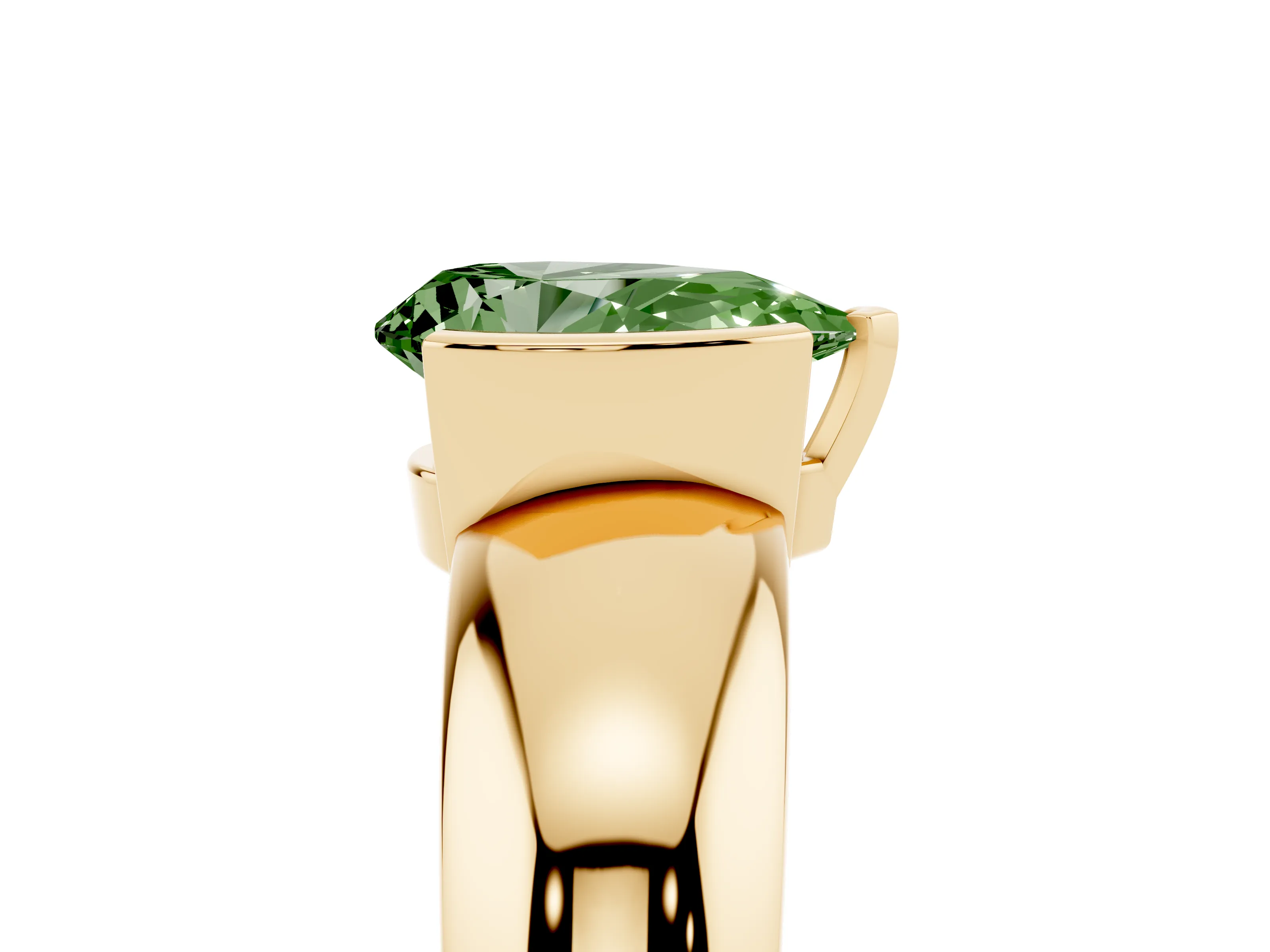 Fancy Green Pear Cut Diamond Solitaire Tension Set Ring Set in Yellow gold with Wide Band