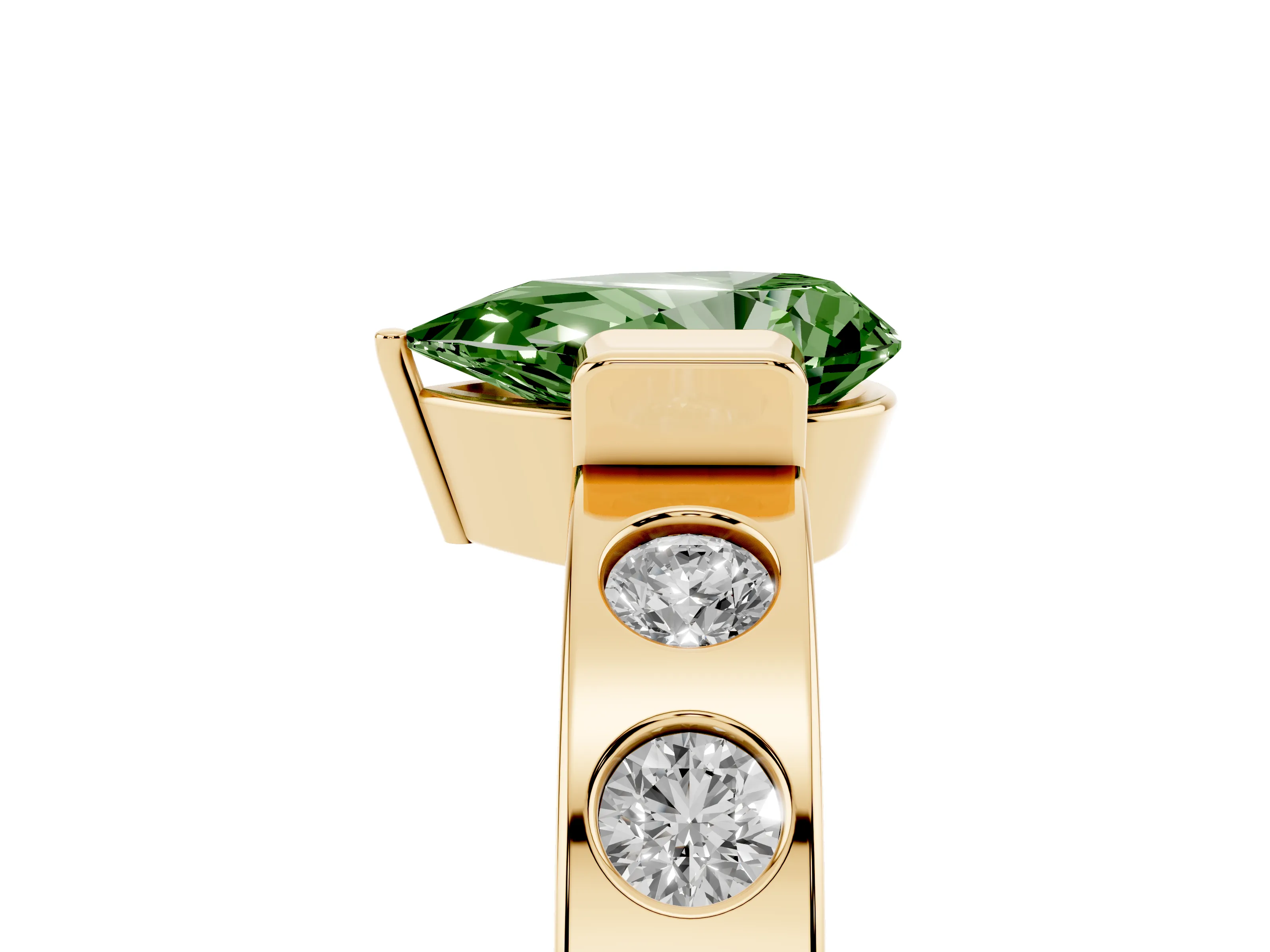 Fancy Green Pear Cut Diamond Channel-Set Band Ring Set in Yellow gold with Bezel Prong Setting